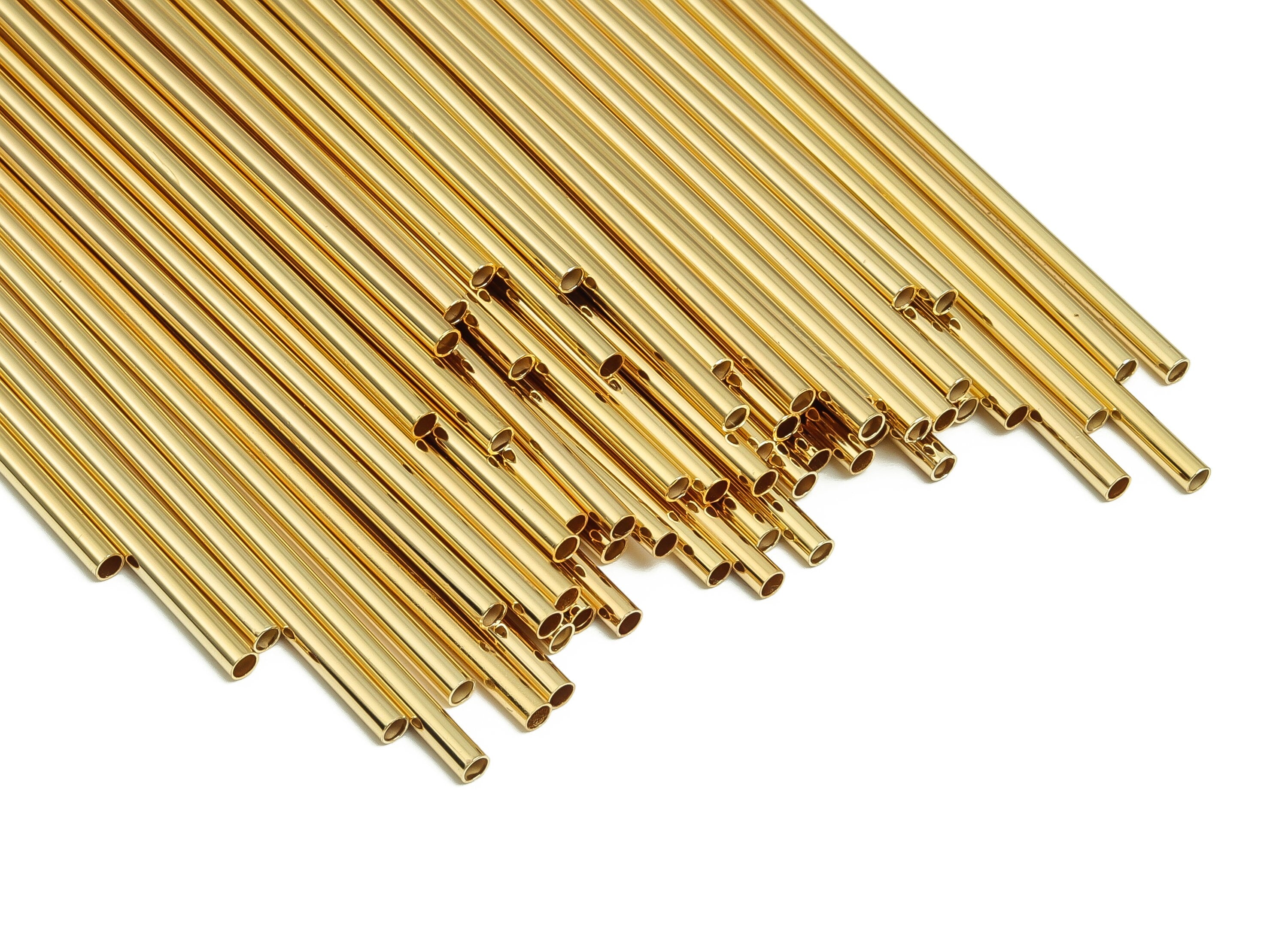 Brass Himmeli Tubes - Brass Himmeli DIY Tube Beads - Geometric Shapes - For Plants - 18k Real Gold Plated Brass -2.5x0.2x180mm- RGP4049-180 - DOMEDBAZAAR