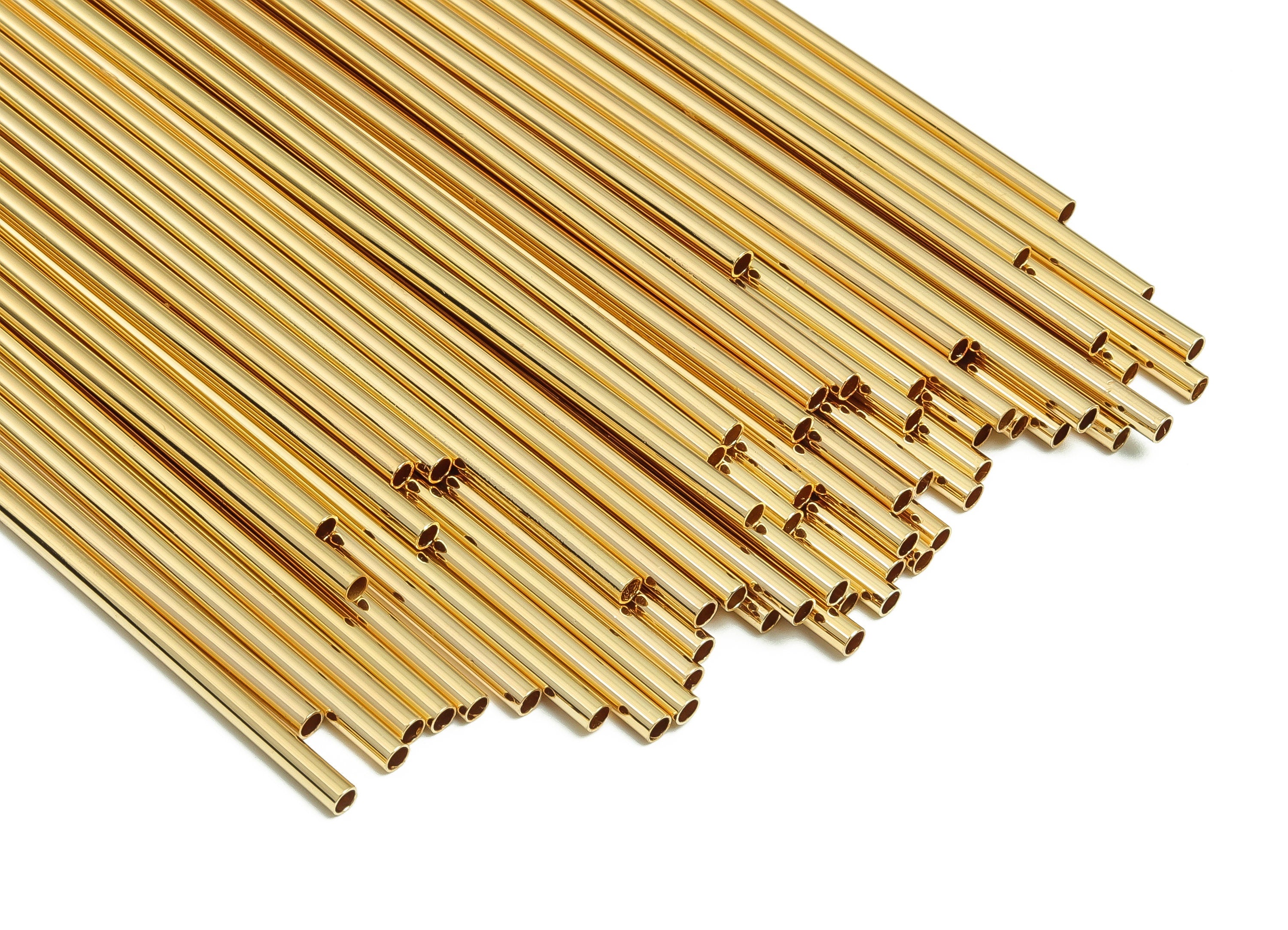 Brass Himmeli Tubes -Brass Himmeli DIY Tube Beads - Geometric Shapes - For Plants - 18k Real Gold Plated Brass -2.5x0.2x190mm- RGP4049-190 - DOMEDBAZAAR