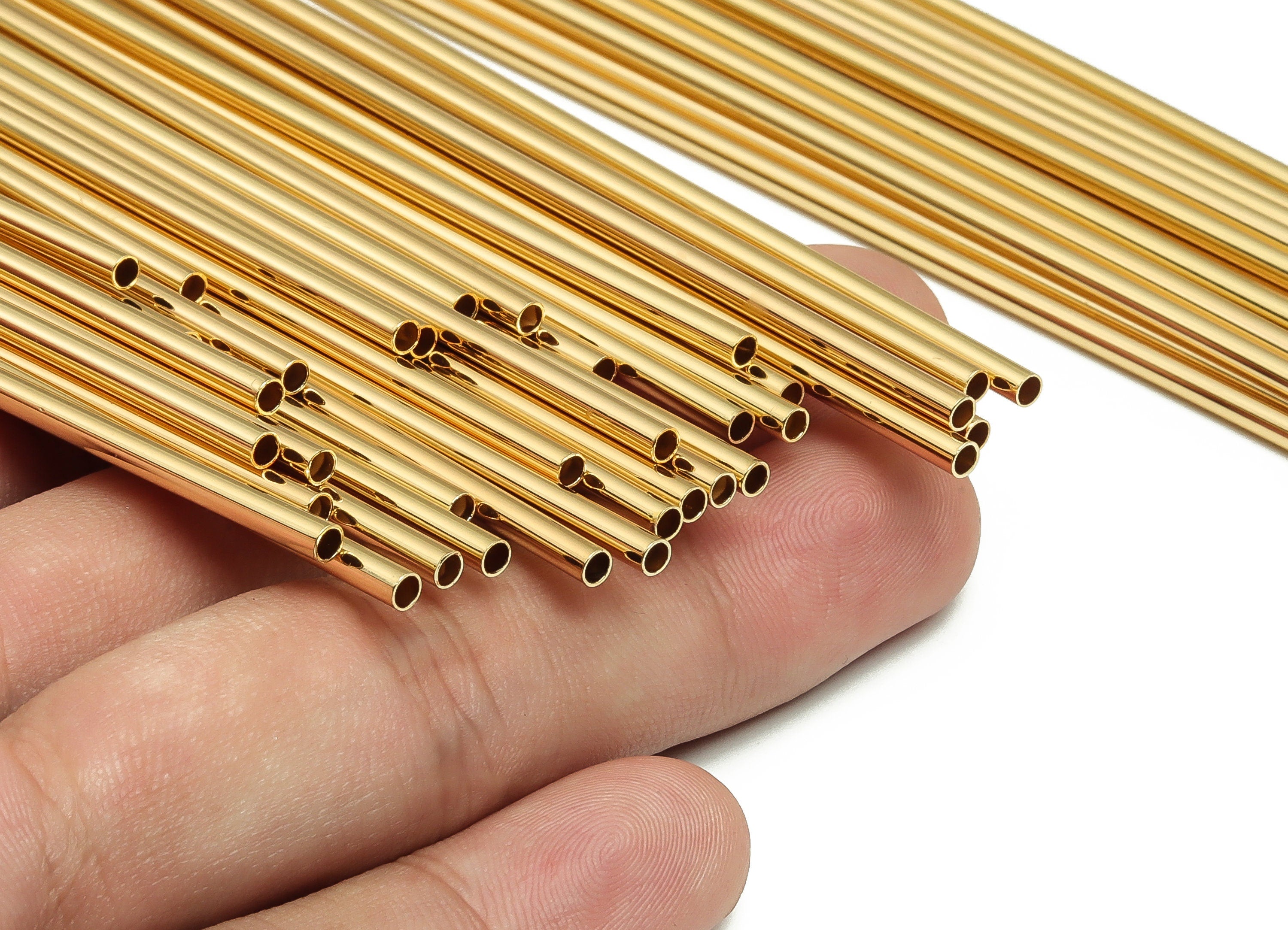 Brass Himmeli Tubes -Brass Himmeli DIY Tube Beads - Geometric Shapes - For Plants - 18k Real Gold Plated Brass -2.5x0.2x250mm- RGP4049-250 - DOMEDBAZAAR