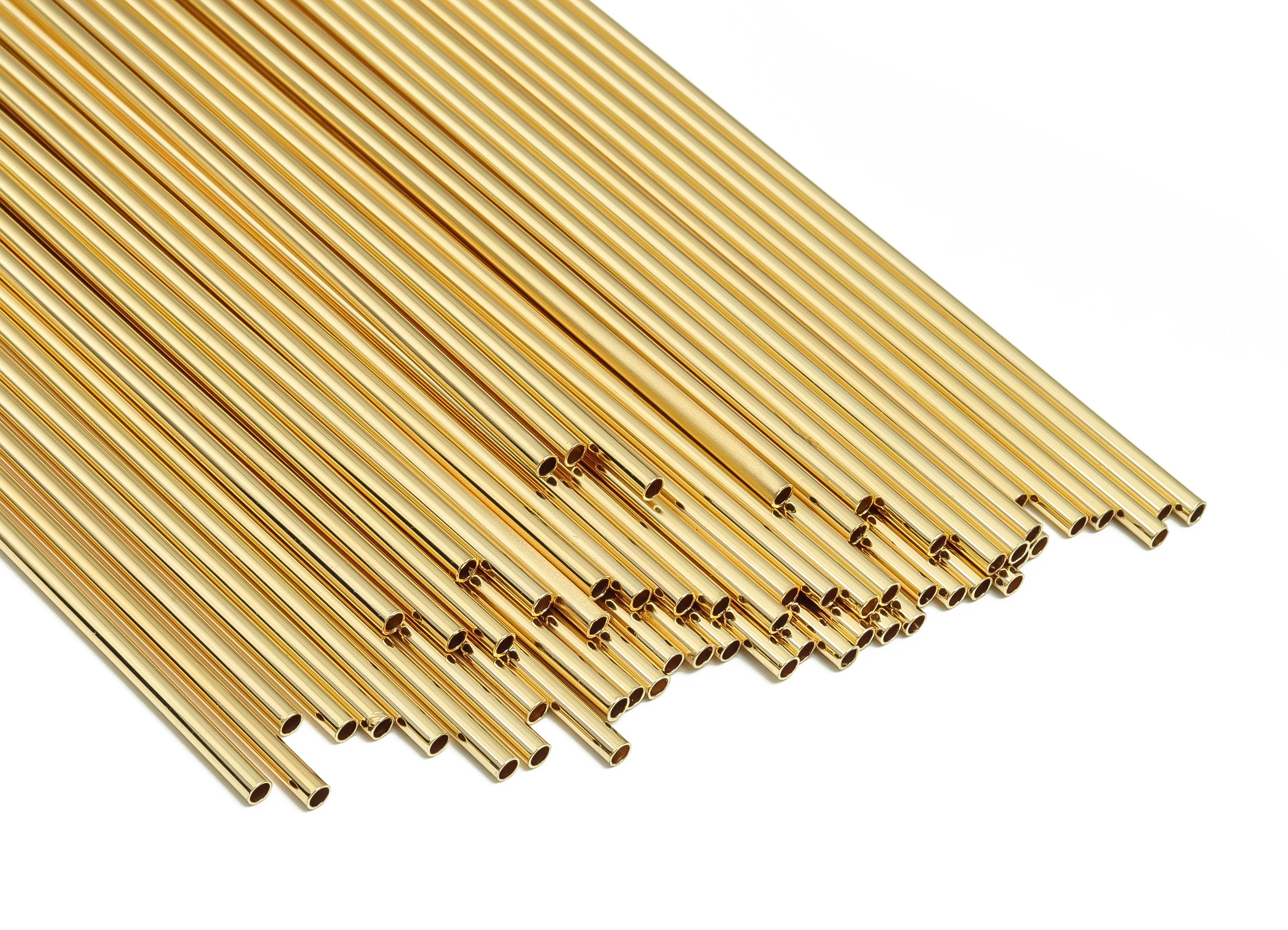 Brass Himmeli Tubes - Brass Himmeli DIY Tube Beads - Geometric Shapes - For Plants - 18k Real Gold Plated Brass -2.5x0.2x300mm- RGP4049-300 - DOMEDBAZAAR