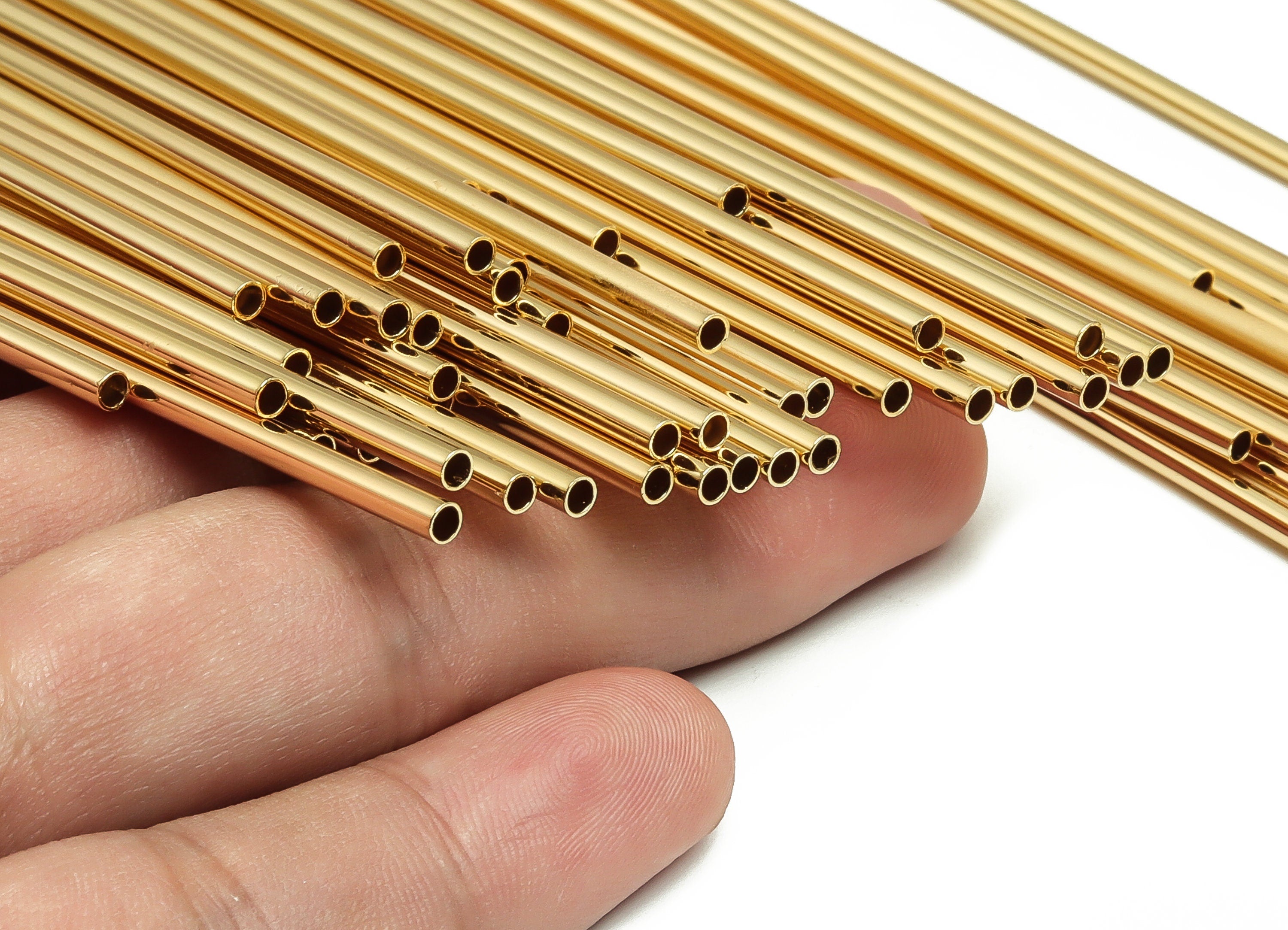 Brass Himmeli Tubes - Brass Himmeli DIY Tube Beads - Geometric Shapes - For Plants - 18k Real Gold Plated Brass -2.5x0.2x300mm- RGP4049-300 - DOMEDBAZAAR
