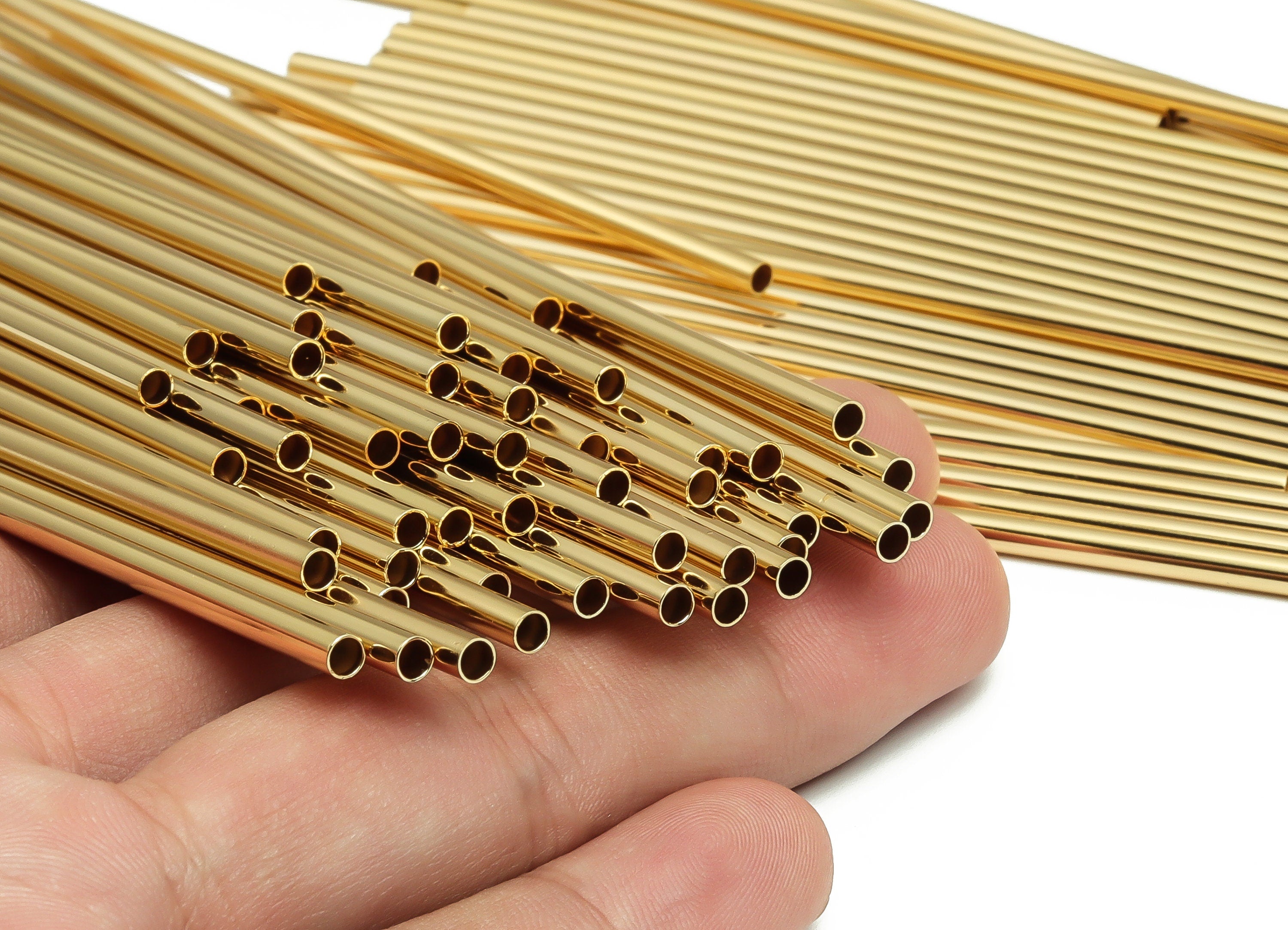 Brass Himmeli Tubes -Brass Himmeli DIY Tube Beads - Geometric Shapes - For Air Plants - 18k Real Gold Plated Brass -3x0.2x130mm- RGP4050-130 - DOMEDBAZAAR