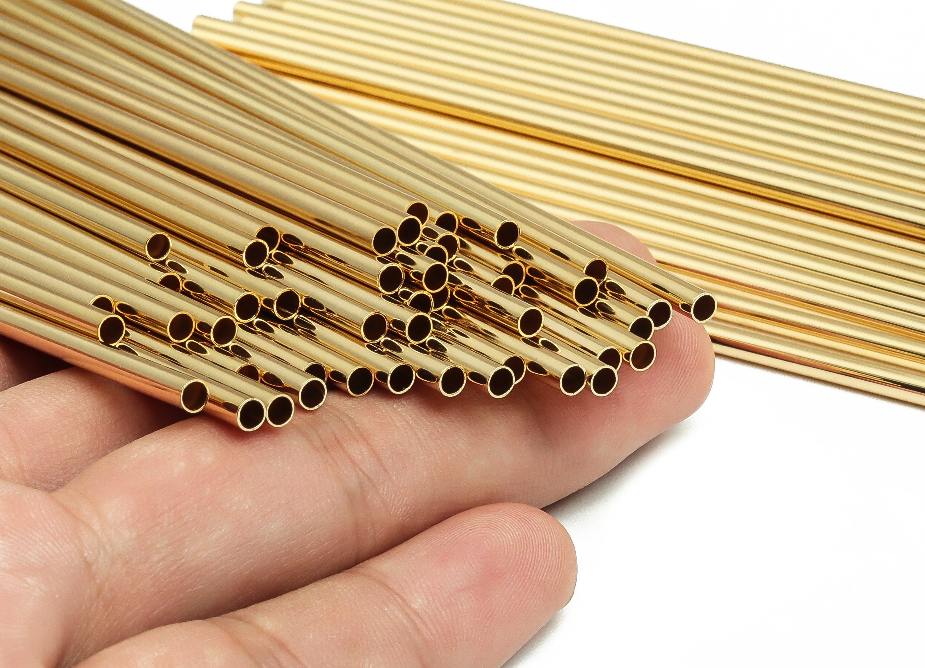 Brass Himmeli Tubes -Brass Himmeli DIY Tube Beads - Geometric Shapes - For Air Plants - 18k Real Gold Plated Brass -3x0.2x140mm- RGP4050-140 - DOMEDBAZAAR