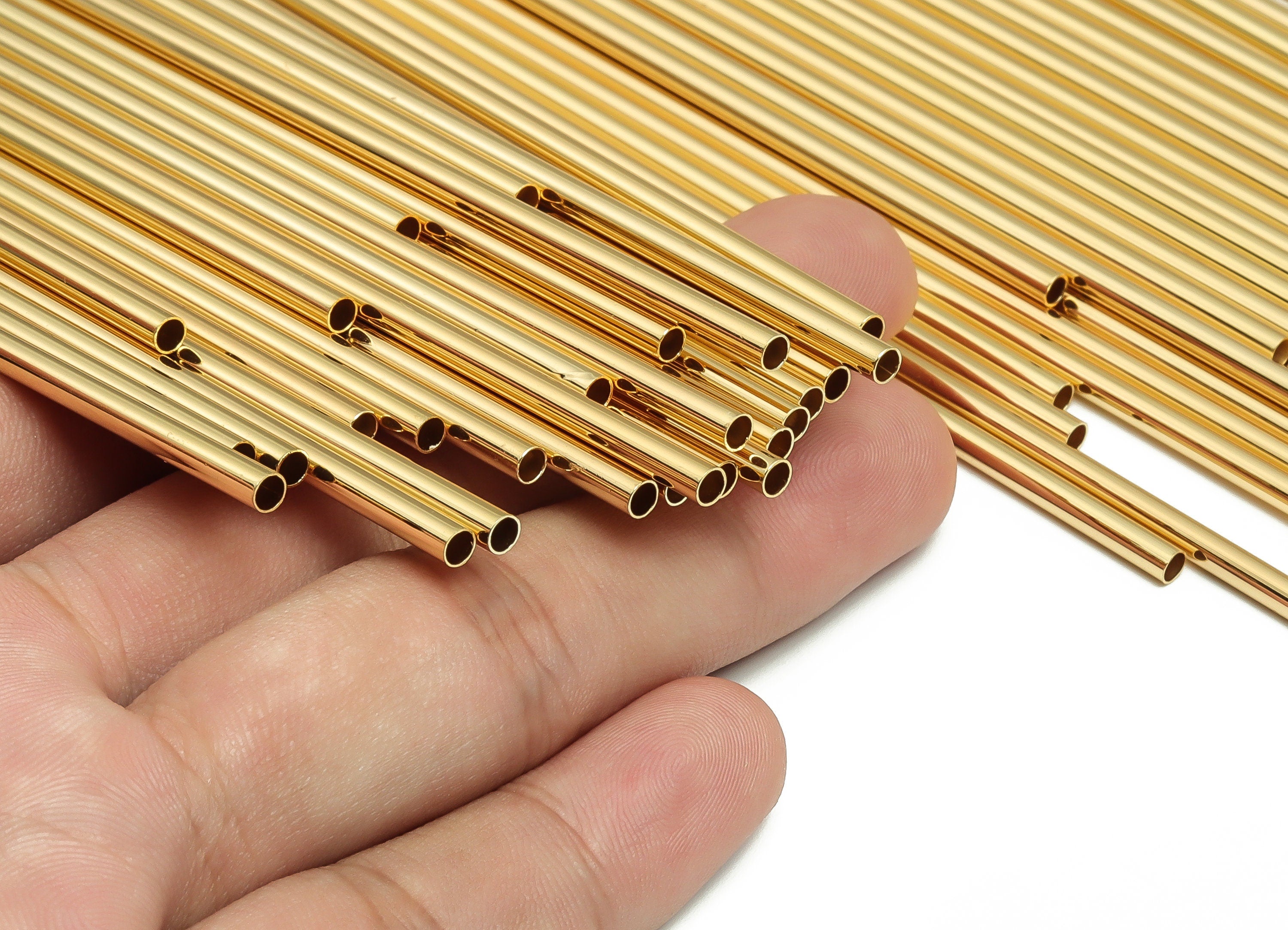 Brass Himmeli Tubes -Brass Himmeli DIY Tube Beads - Geometric Shapes - For Air Plants - 18k Real Gold Plated Brass -3x0.2x190mm- RGP4050-190 - DOMEDBAZAAR