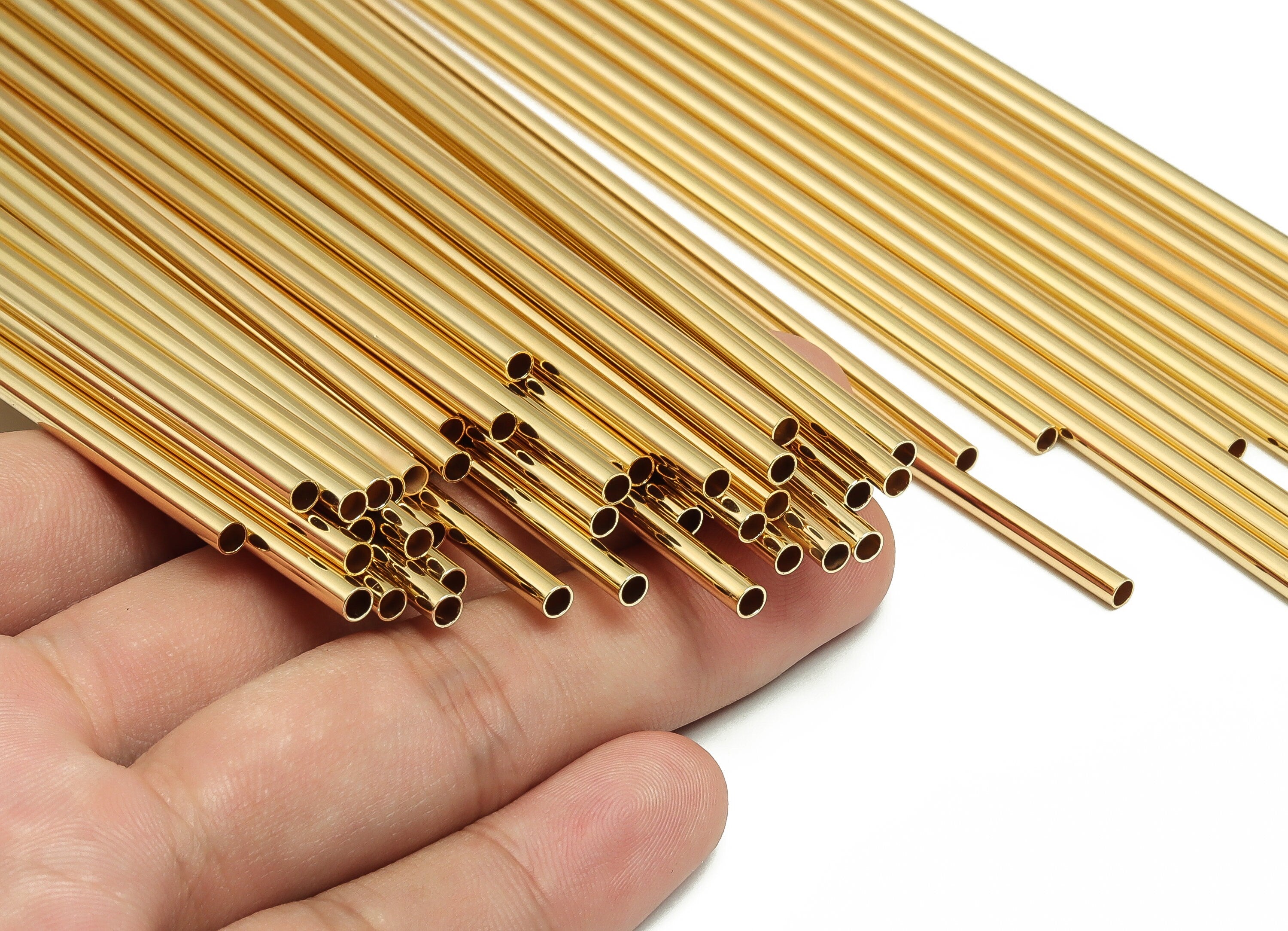 Brass Himmeli Tubes -Brass Himmeli DIY Tube Beads - Geometric Shapes - For Air Plants - 18k Real Gold Plated Brass -3x0.2x325mm- RGP4050-325 - DOMEDBAZAAR