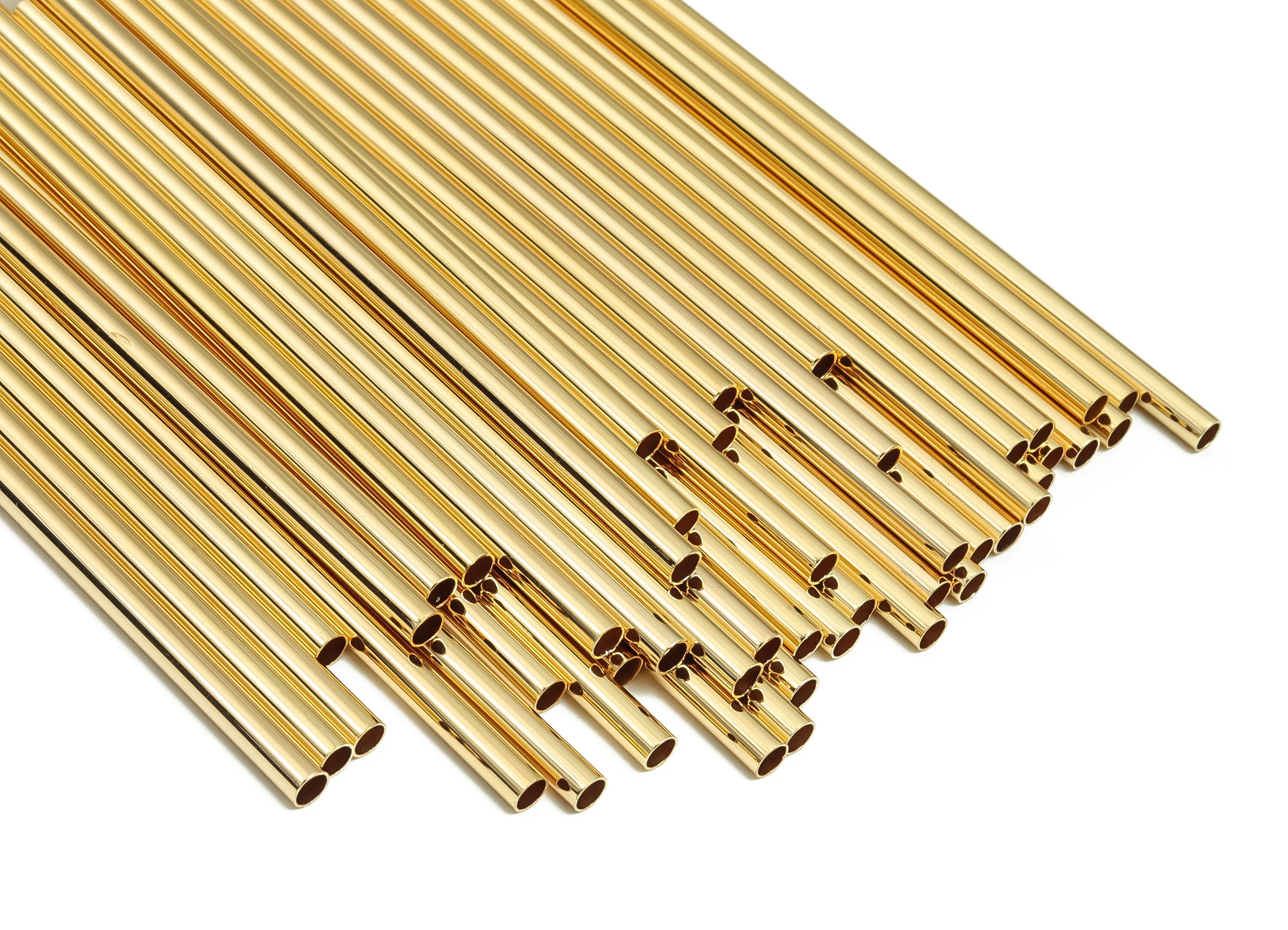 Brass Himmeli Tubes -Brass Himmeli DIY Tube Beads - Geometric Shapes - For Plants - 18k Real Gold Plated Brass -3.5x0.2x100mm - RGP4051-100 - DOMEDBAZAAR