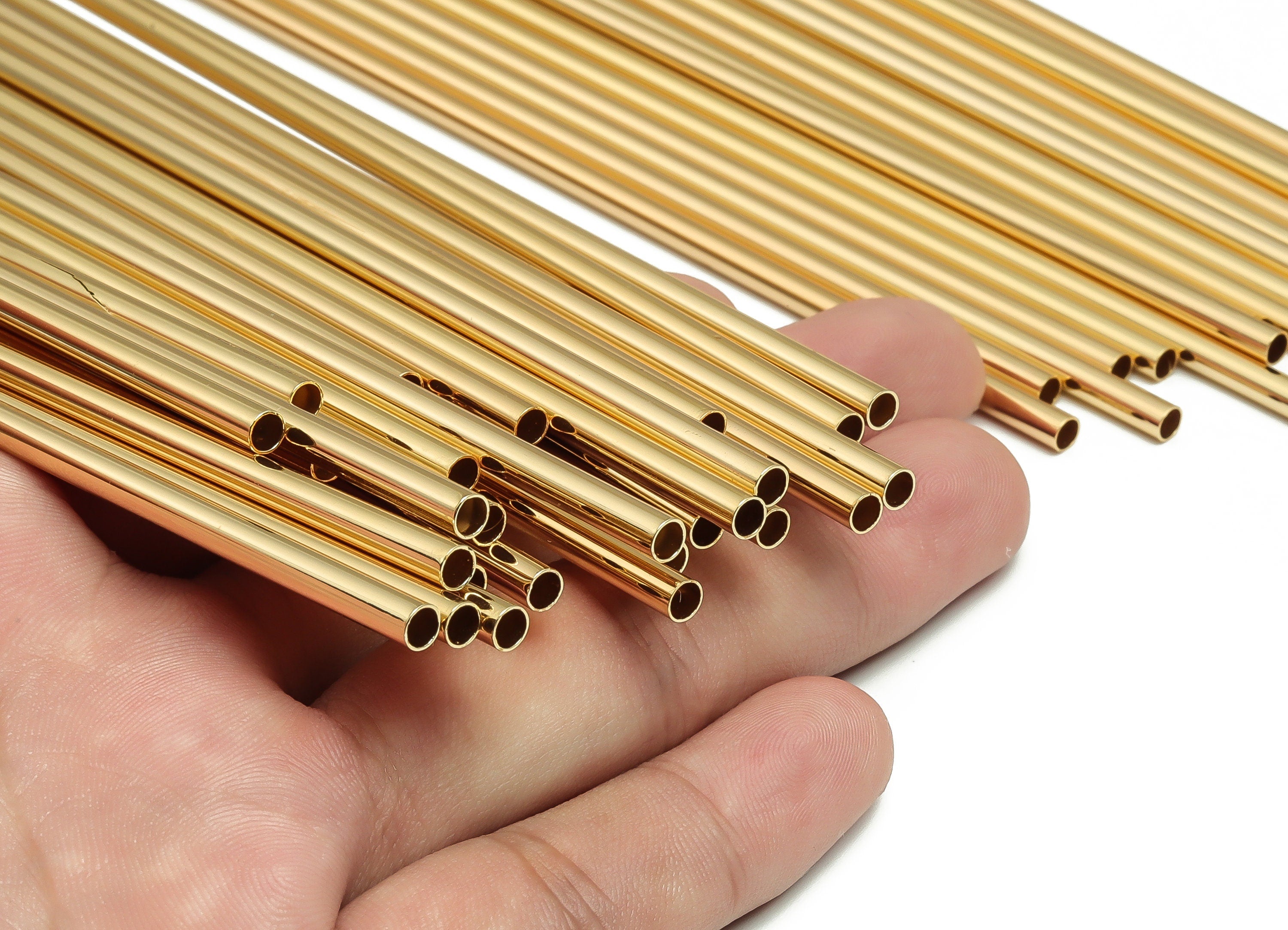 Brass Himmeli Tubes -Brass Himmeli DIY Tube Beads - Geometric Shapes - For Air Plants - 18k Real Gold Plated Brass-3.5x0.2x400mm-RGP4051-400 - DOMEDBAZAAR