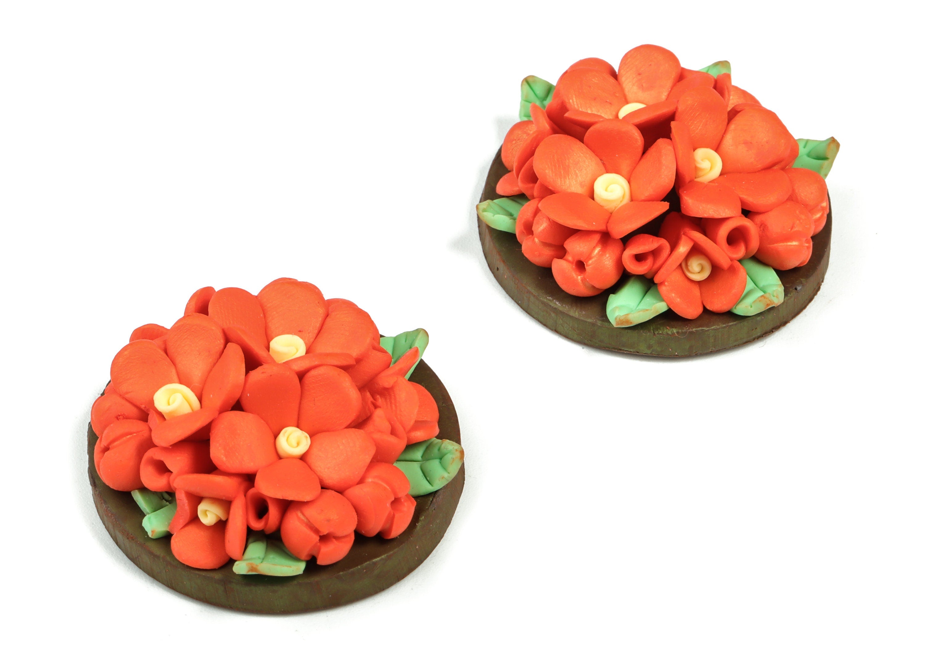 PolymerClay Round Flower Earring Charms - PolymerClay Circle Flower Pandant - Earring Finding - Jewelry Handmade - 33.95x34x16.8mm - PC2269A - DOMEDBAZAAR