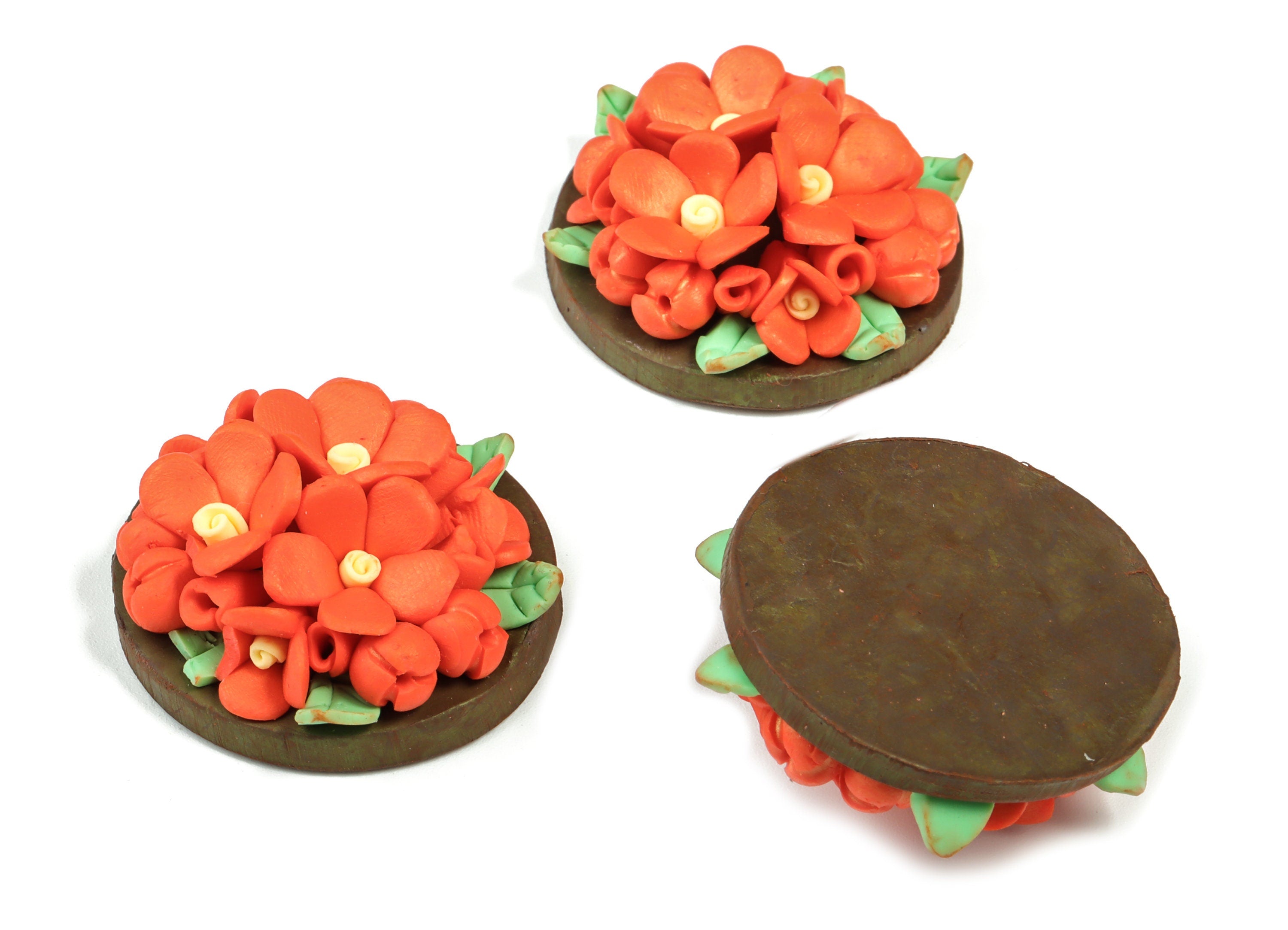 PolymerClay Round Flower Earring Charms - PolymerClay Circle Flower Pandant - Earring Finding - Jewelry Handmade - 33.95x34x16.8mm - PC2269A - DOMEDBAZAAR