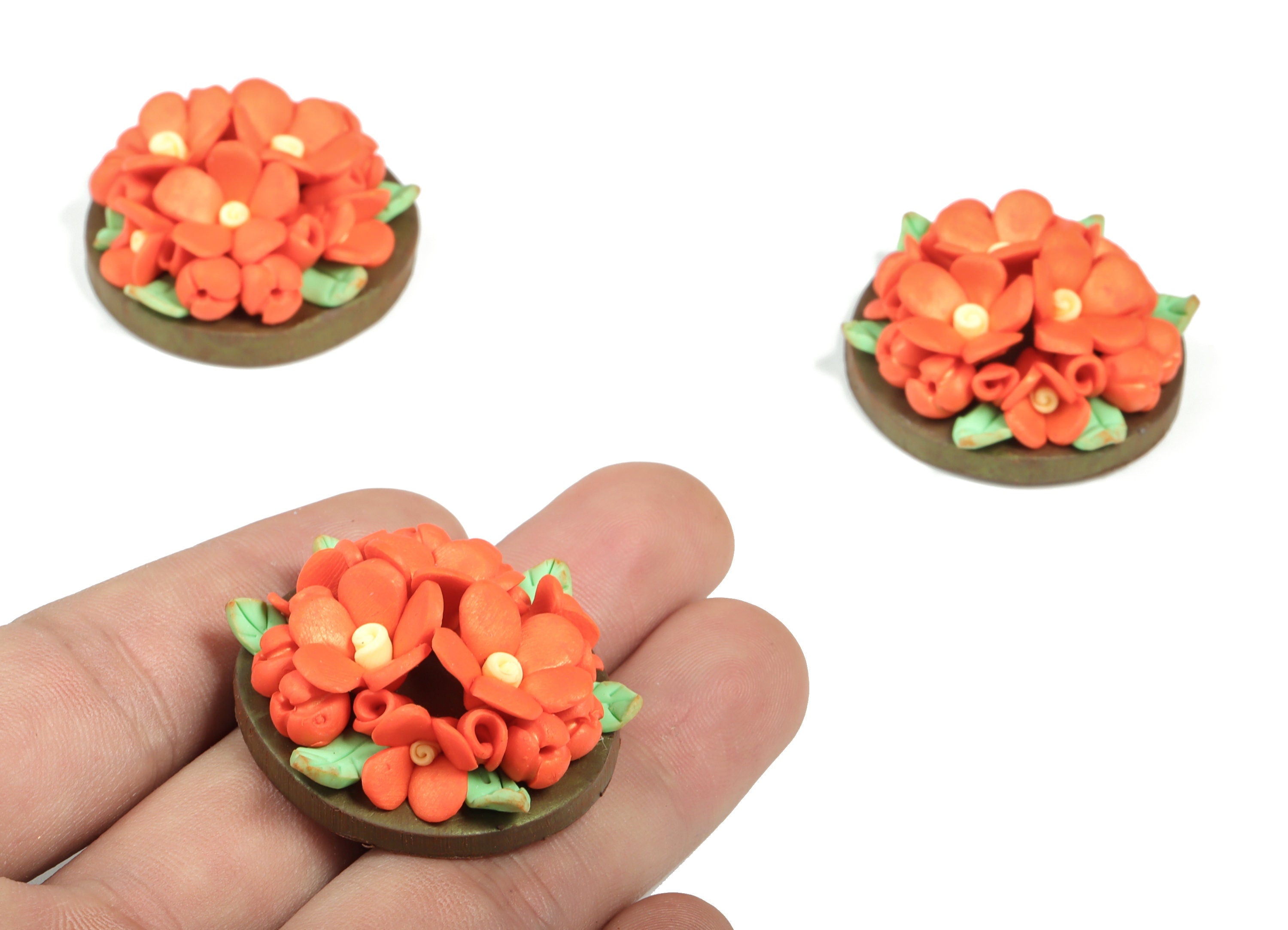 PolymerClay Round Flower Earring Charms - PolymerClay Circle Flower Pandant - Earring Finding - Jewelry Handmade - 33.95x34x16.8mm - PC2269A - DOMEDBAZAAR