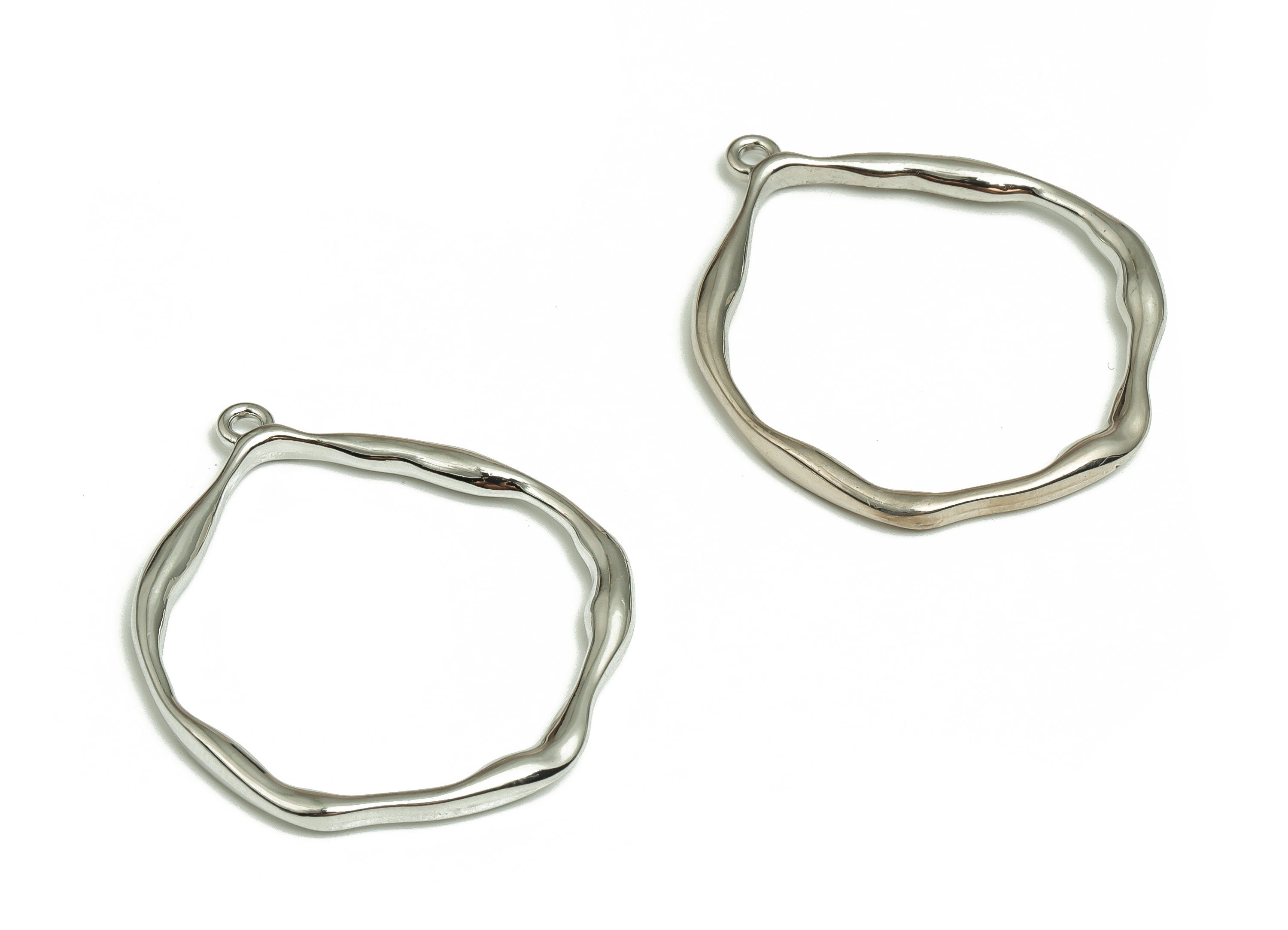 Alloy Round Earring Charms - Zinc Alloy Wavy Circle Pendant - Silver Tone Plated Alloy - Jewelry Supplies - 38.93x32.7x2.68mm - ZZ1293S - DOMEDBAZAAR