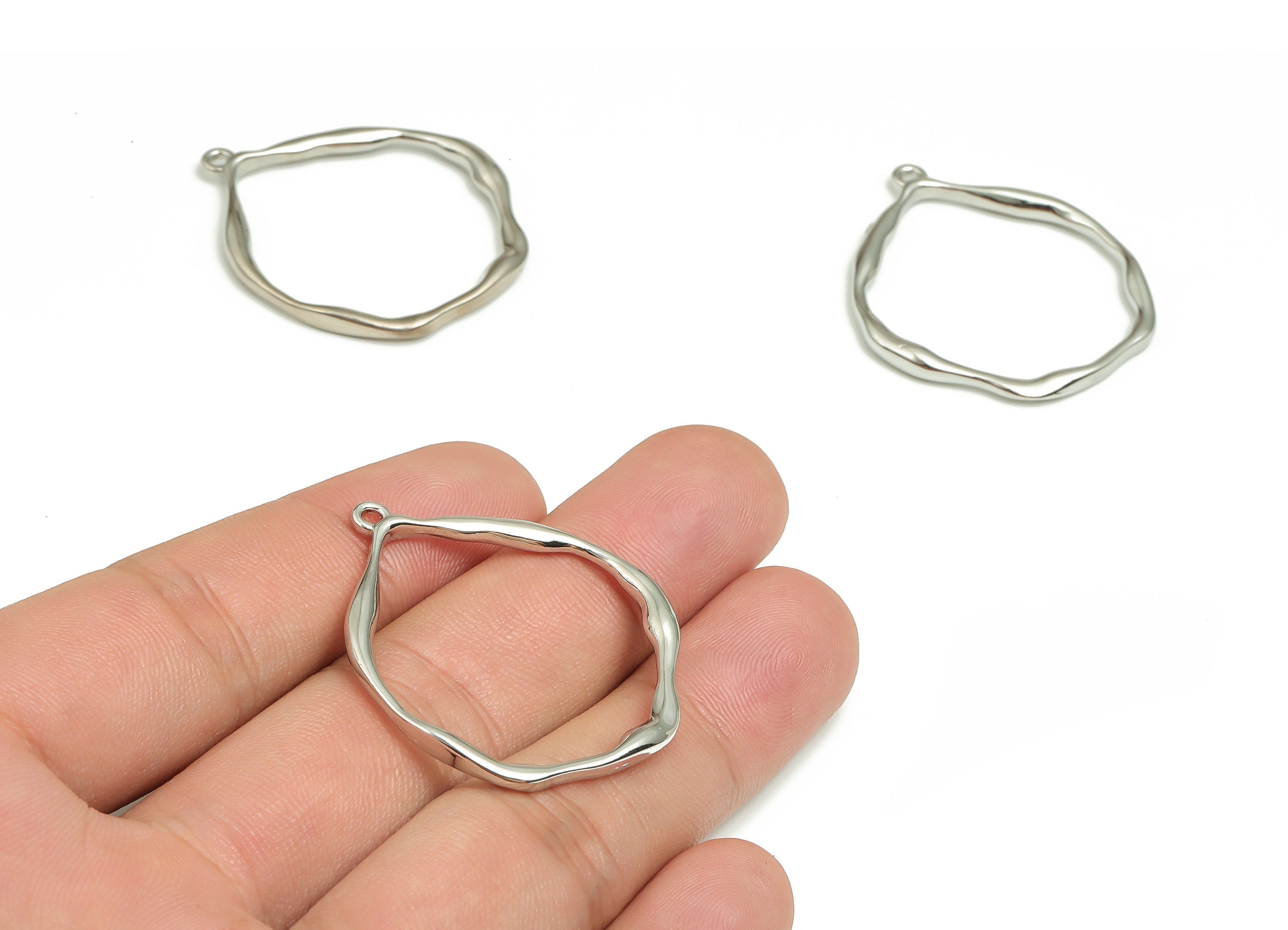 Alloy Round Earring Charms - Zinc Alloy Wavy Circle Pendant - Silver Tone Plated Alloy - Jewelry Supplies - 38.93x32.7x2.68mm - ZZ1293S - DOMEDBAZAAR
