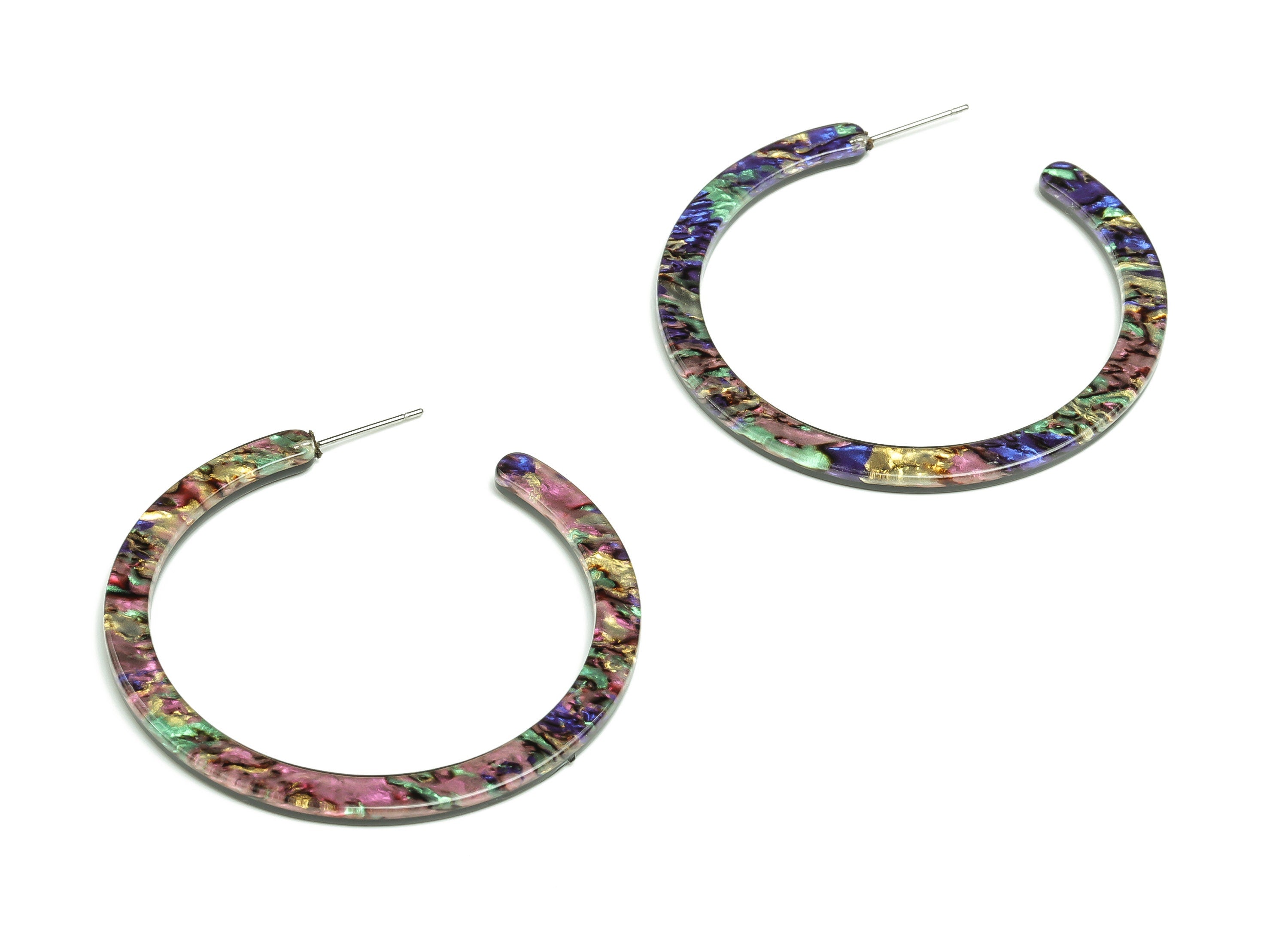 Open Hoop Earrings Stud - 2 inch Hoop Earring - Mix Color Round Earring Post - Color Code: A652 - 50.31x49.87x2.62mm - AC1836-A652 - DOMEDBAZAAR