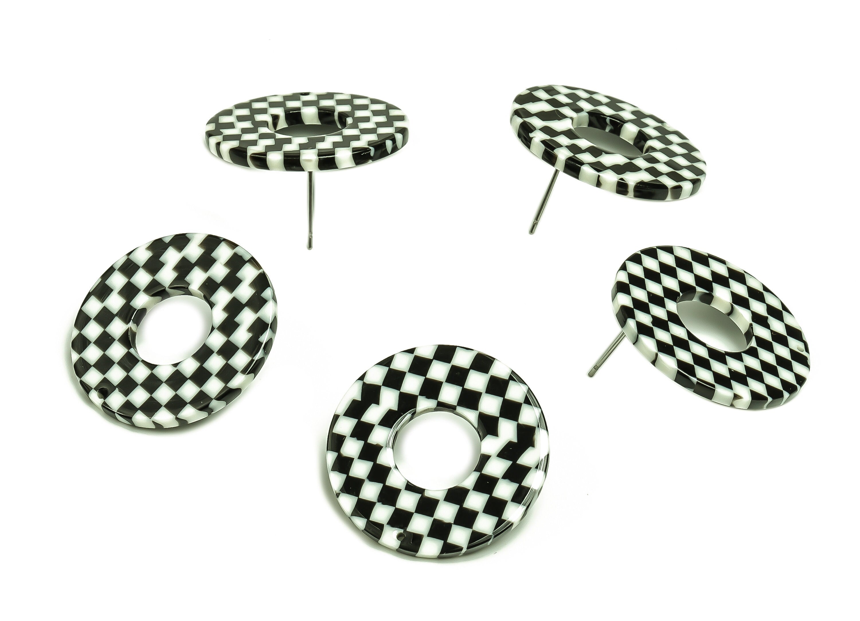 Acetate Round Earring Stud – Checkered Earring Post - Earring Post - Jewelry Supplies - Color Code: A175 - 29.58x29.5x2.38mm - AC2337-A175 - DOMEDBAZAAR