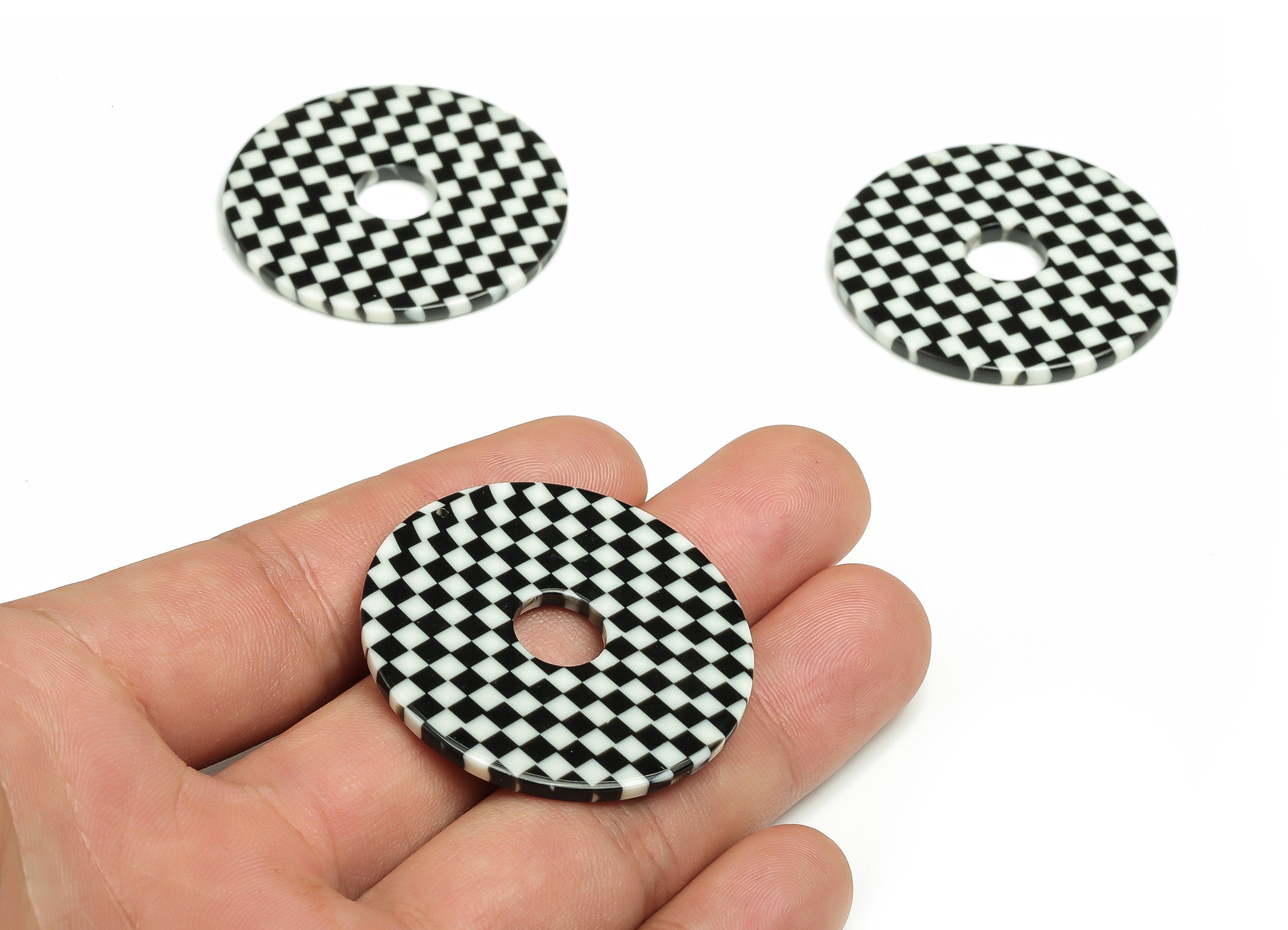 Acetate Round Earring Charms - Checkered Pendant - Earring Finding - Jewelry Supplies - Color Code: A175- 39.5x39.49x2.38mm -AC2336-A175 - DOMEDBAZAAR
