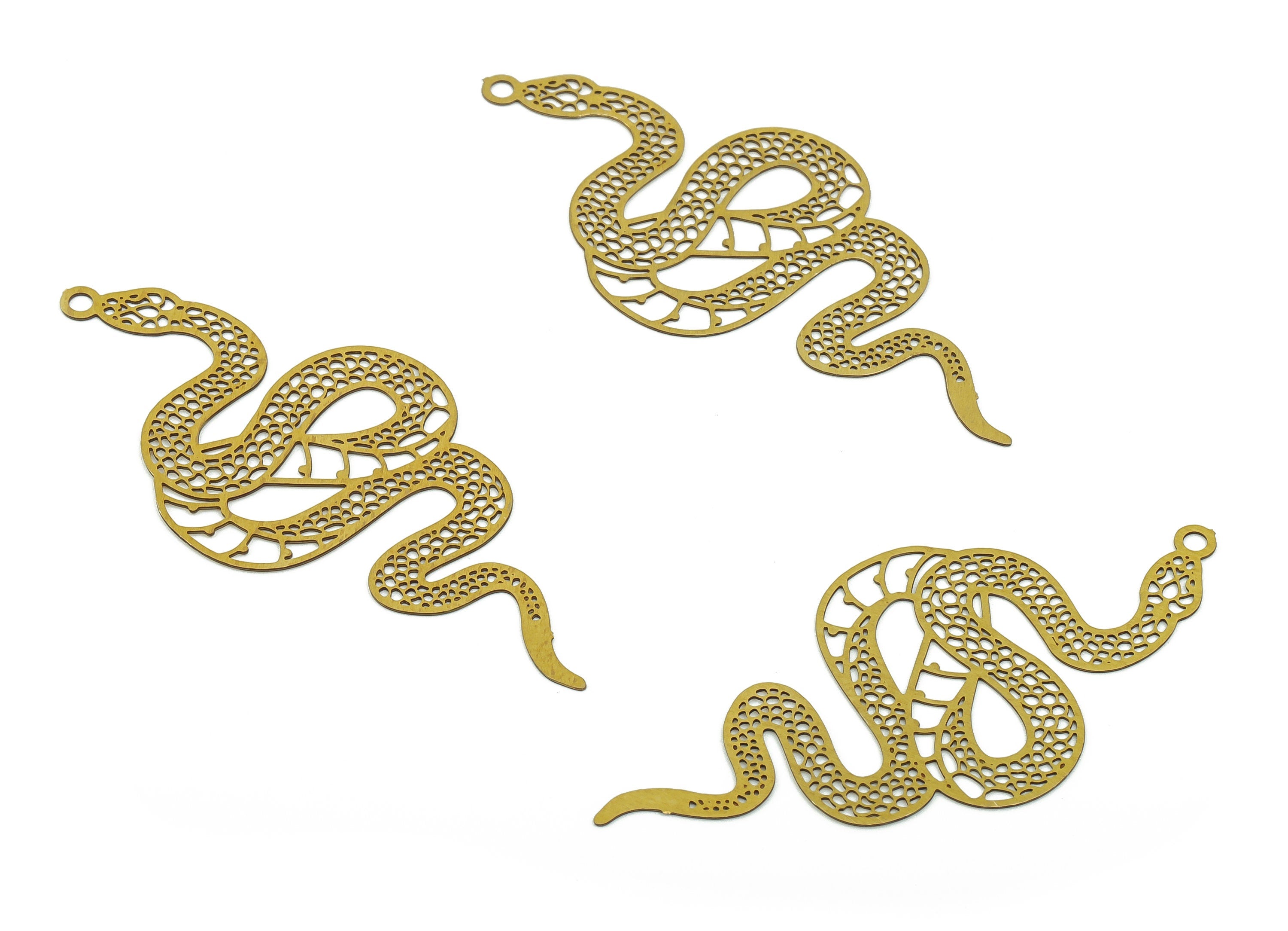 Etched Snake Earring Charm - Raw Brass Snake Pendant - Laser Cut Charms - Jewelry Making Supplies - 46.88x21.56x0.29mm - JJB6763 - DOMEDBAZAAR