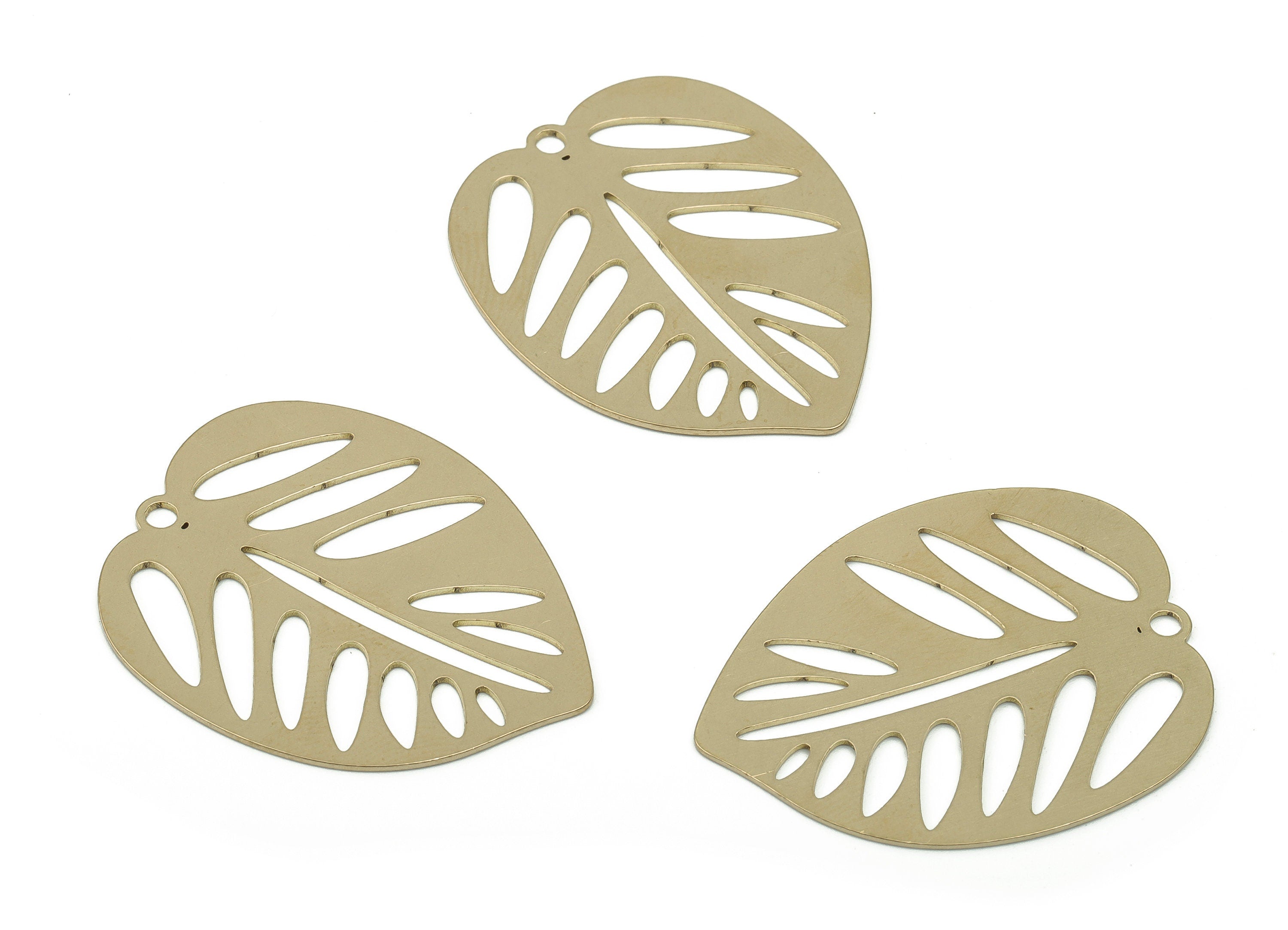 Brass Leaves Earring Charms - Raw Brass Leaf Pendant - DIY Jewelry Making Supplies - 34.33x28.37x0.58mm - PPA0058 - DOMEDBAZAAR