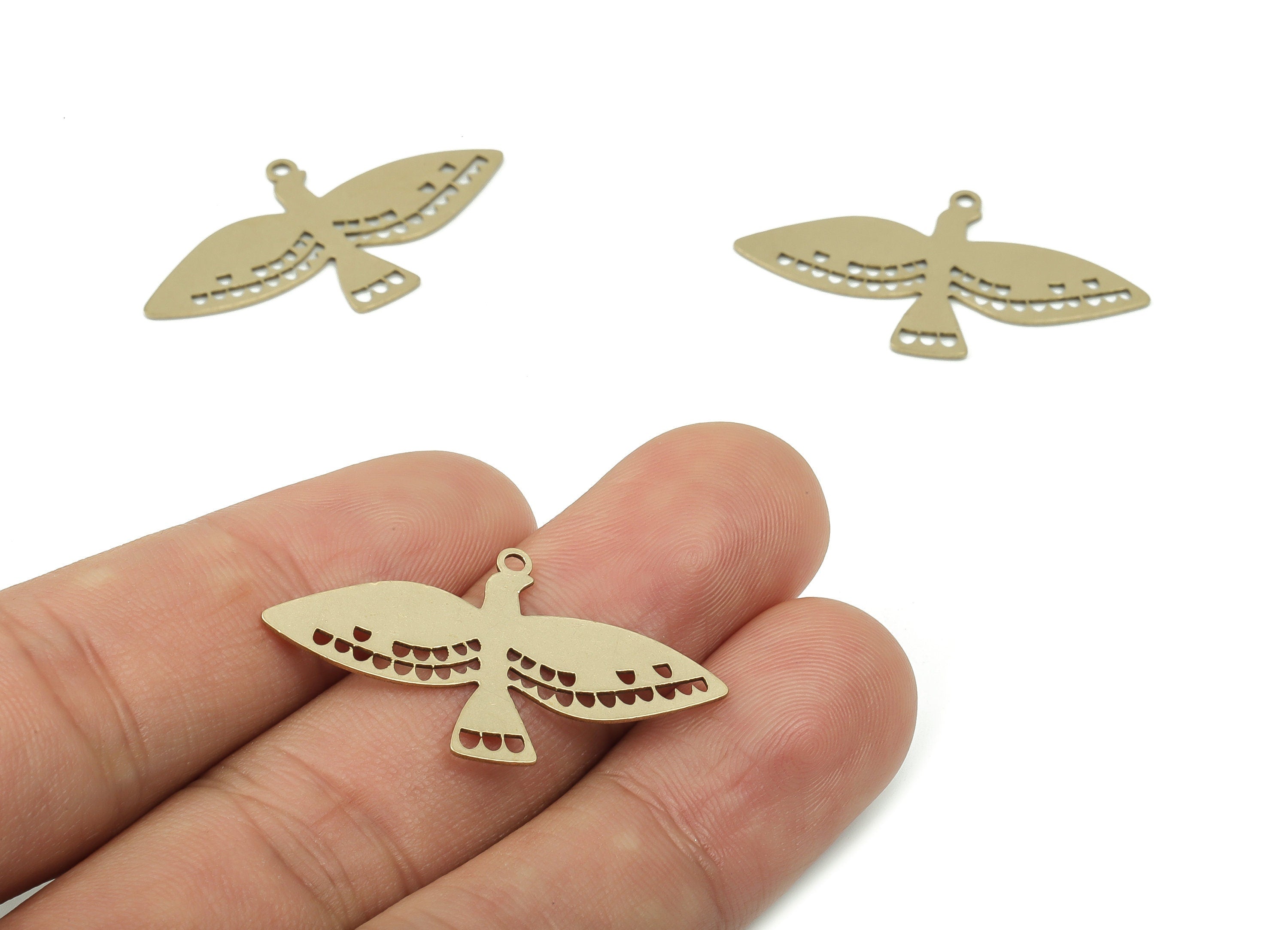 Brass Flying Bird Earring Charms - Raw Brass Flying Bird Pendant - Laser Cut Charm- Jewelry Making Supplies - 34.74x19.71x0.56mm - PPA0013 - DOMEDBAZAAR