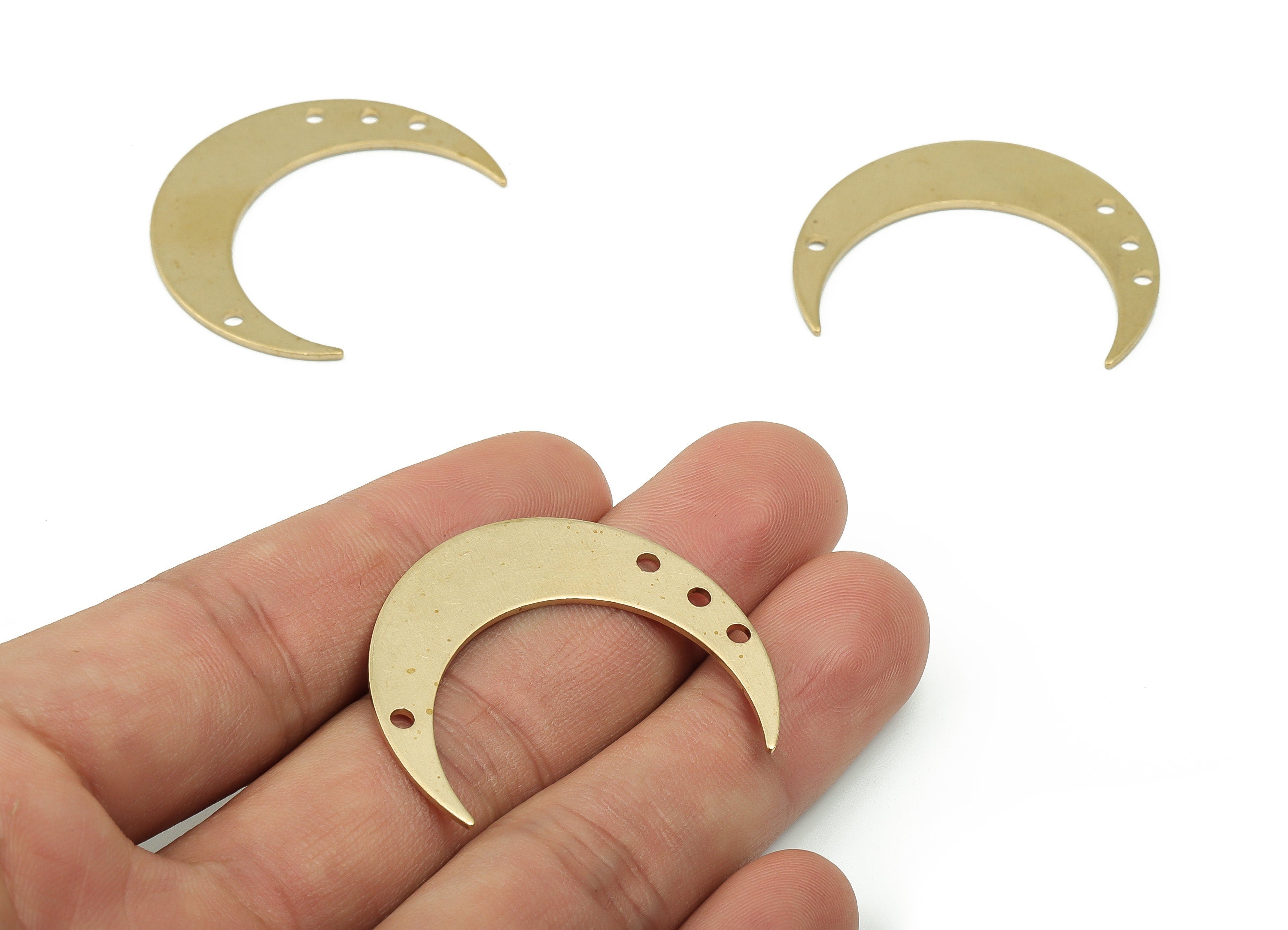 Brass Crescent Earring Connectors - Raw Brass Moon Charms and Pendant - Jewelry Making Supplies - 37.83x33.01x1.03mm - PP4826 - DOMEDBAZAAR
