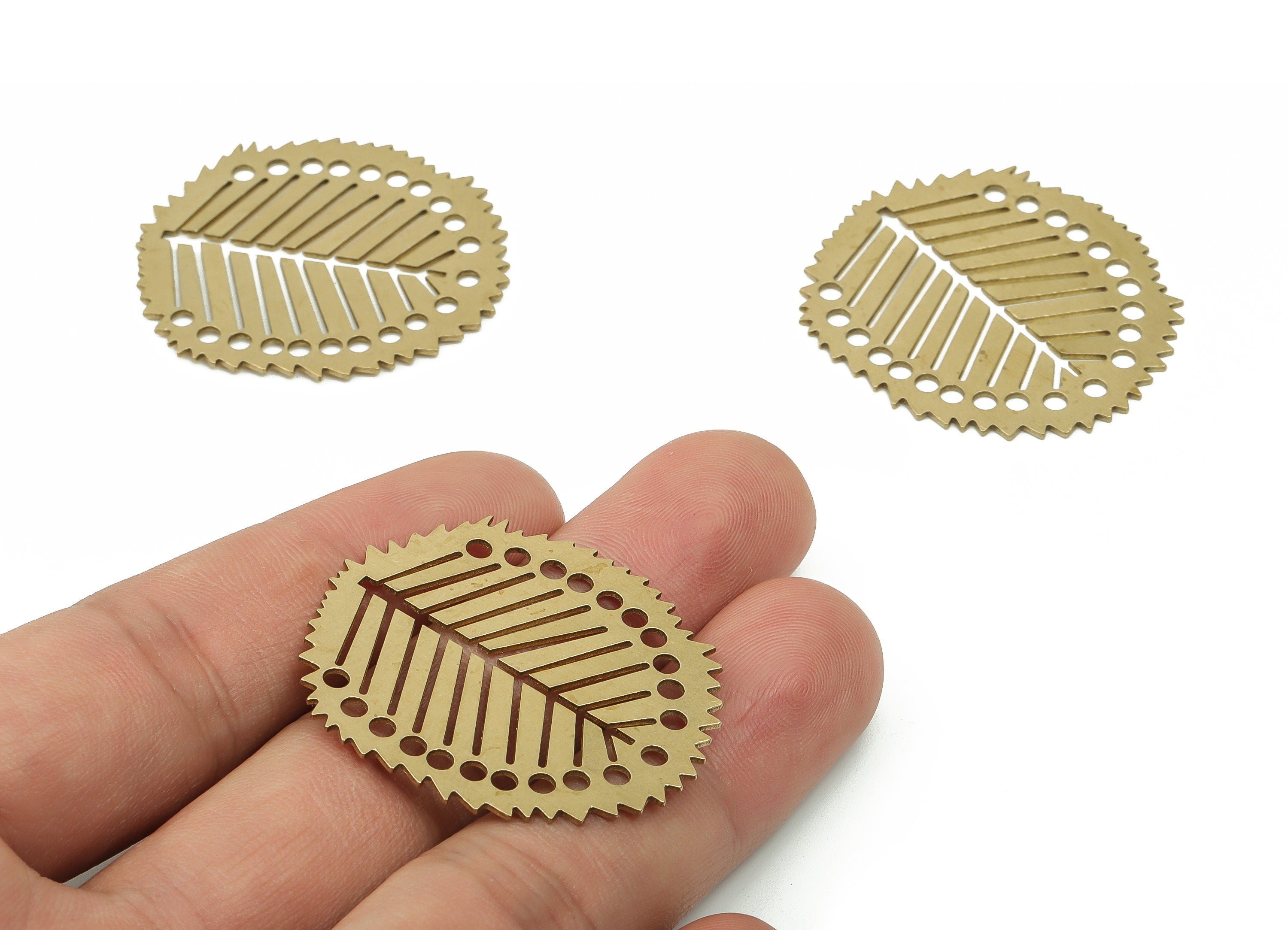 Brass Leaf Earring Connector - Raw Brass Leaves Charms and Pendant - Jewelry Making Supplies - 37.74x33.86x0.74mm - PPA0023 - DOMEDBAZAAR