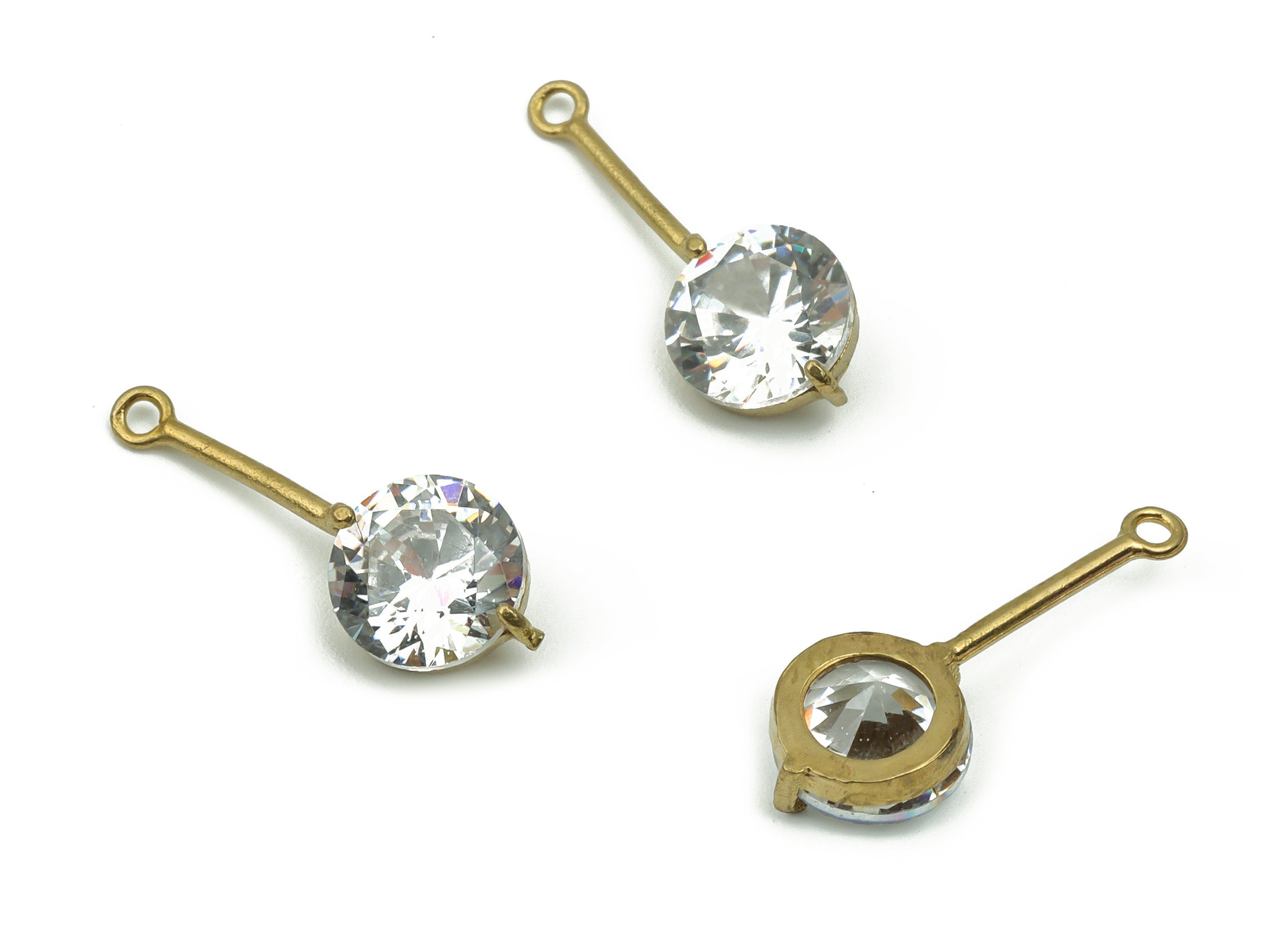 Raw Brass Drop Earring Charms with Zircon - Brass Teardrop Pendant - Jewelry Making Supplies - 18.73x6.97x4.28mm - PP4849 - DOMEDBAZAAR