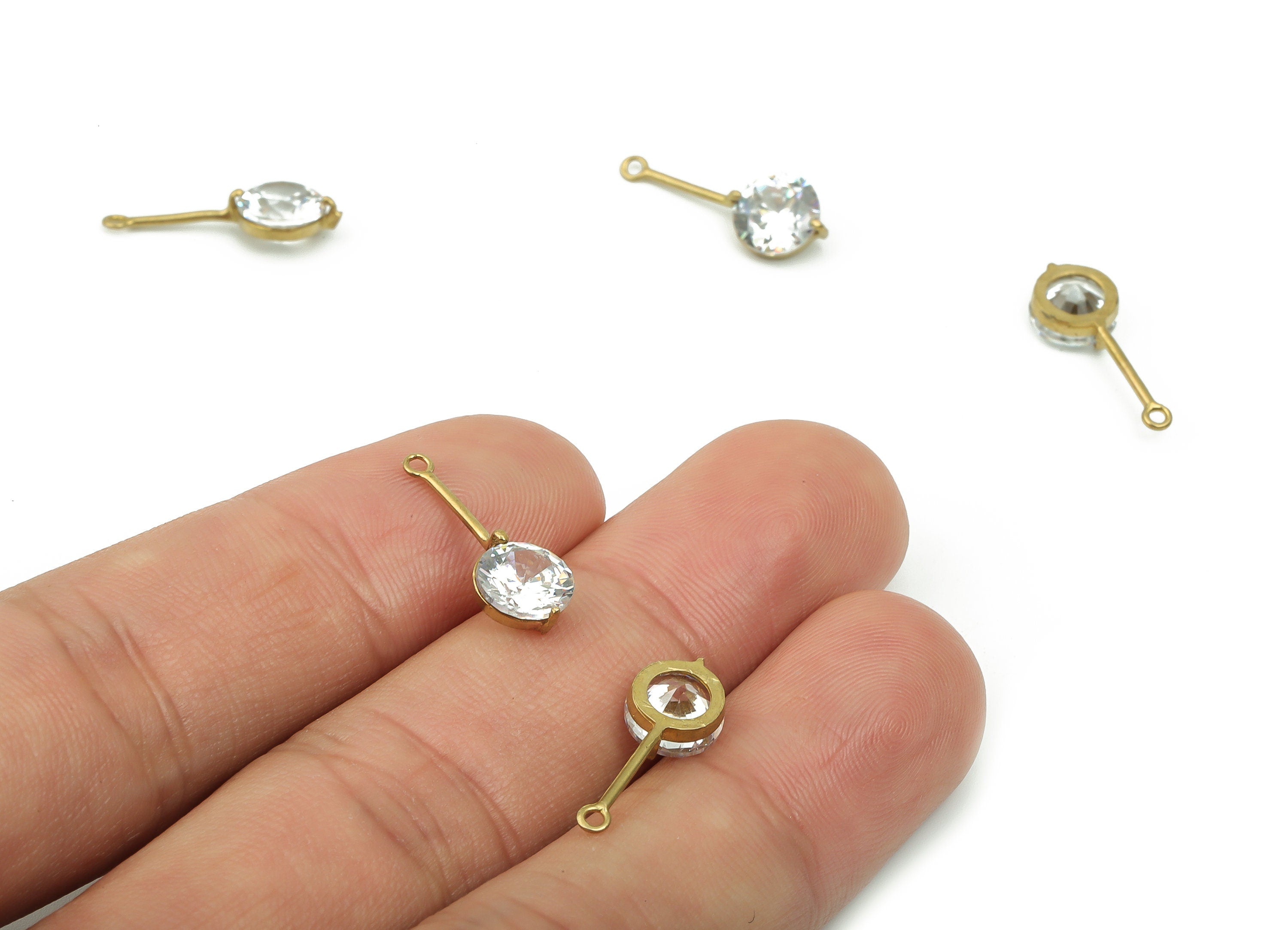 Raw Brass Drop Earring Charms with Zircon - Brass Teardrop Pendant - Jewelry Making Supplies - 18.73x6.97x4.28mm - PP4849 - DOMEDBAZAAR