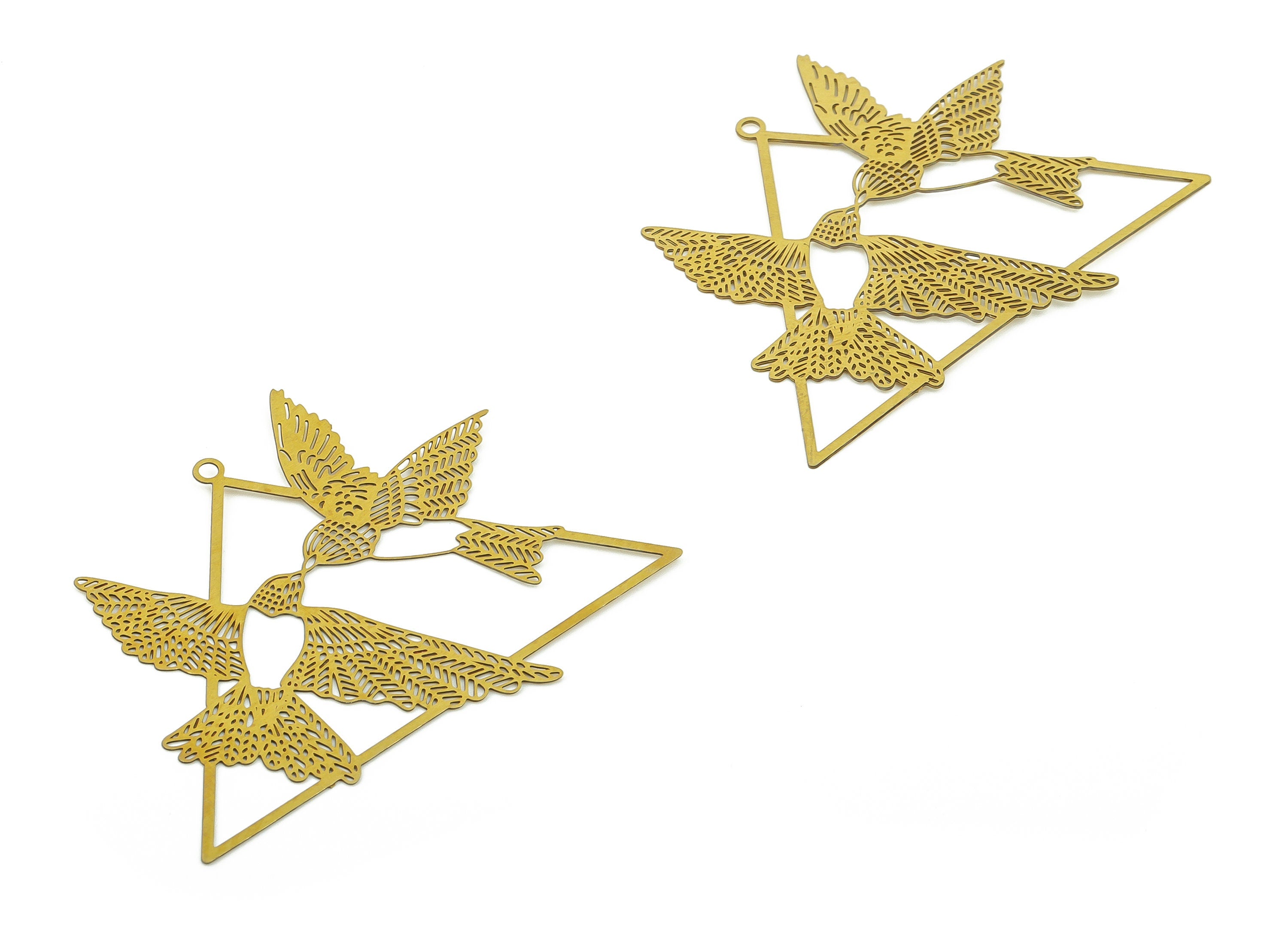 Brass Triangle Earring Charms - Raw Brass Flying kissing Birds Pendant - DIY Jewelry Making Supplies - 47.49x37.91x0.33mm - JJB6777 - DOMEDBAZAAR