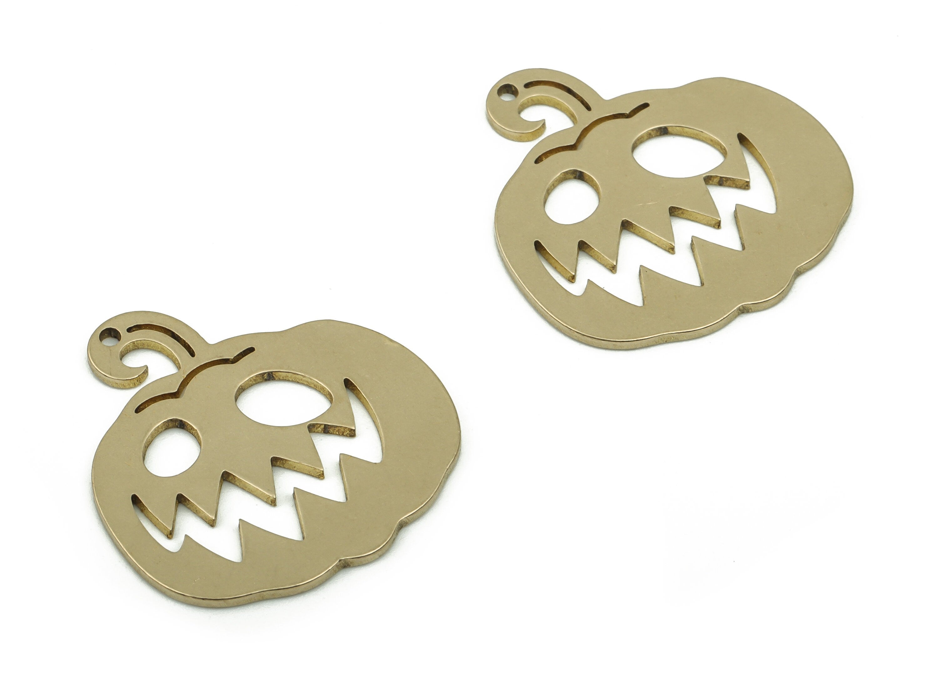 Brass Pumpkin Earring Charms - Raw Brass Halloween Pumpkin Pendant - Earring Findings - Jewelry Supplies - 19.96x19.93x0.8mm - PPZ0049 - DOMEDBAZAAR