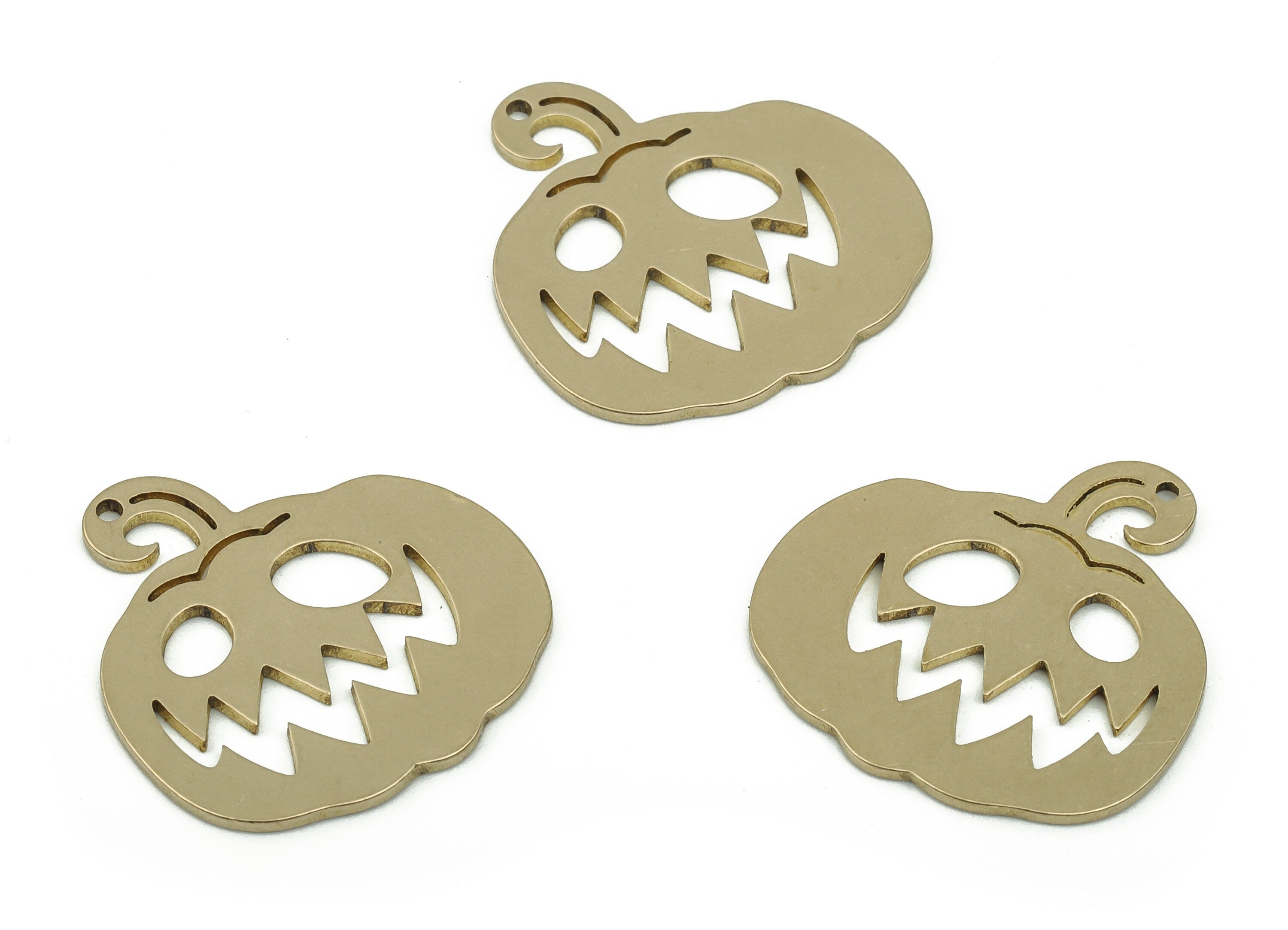 Brass Pumpkin Earring Charms - Raw Brass Halloween Pumpkin Pendant - Earring Findings - Jewelry Supplies - 19.96x19.93x0.8mm - PPZ0049 - DOMEDBAZAAR