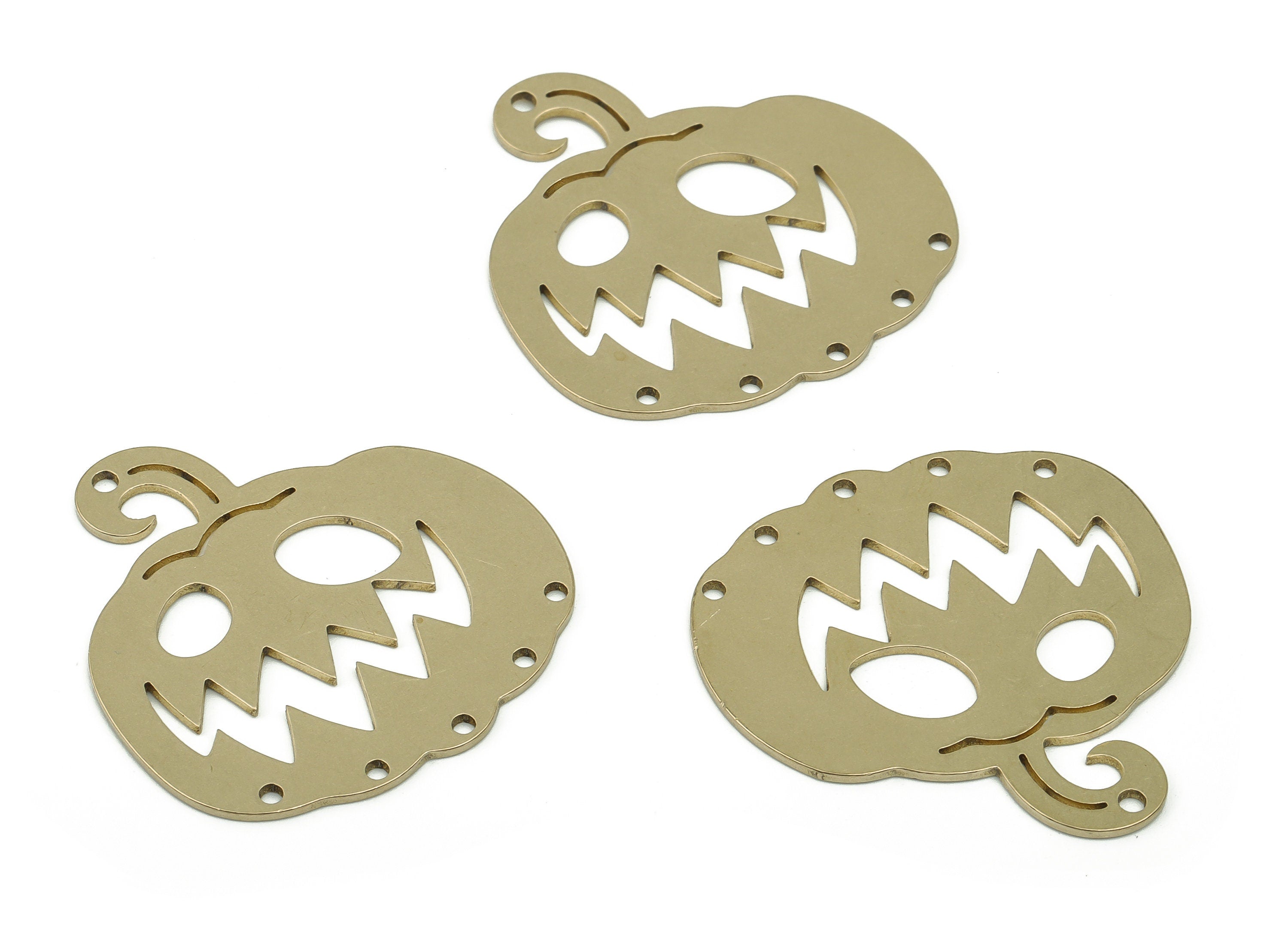 Brass Pumpkin Earring Charms - Raw Brass Halloween Pumpkin Pendant - Earring Findings - Jewelry Supplies - 35.94x34.83x0.9mm - PPZ0048 - DOMEDBAZAAR