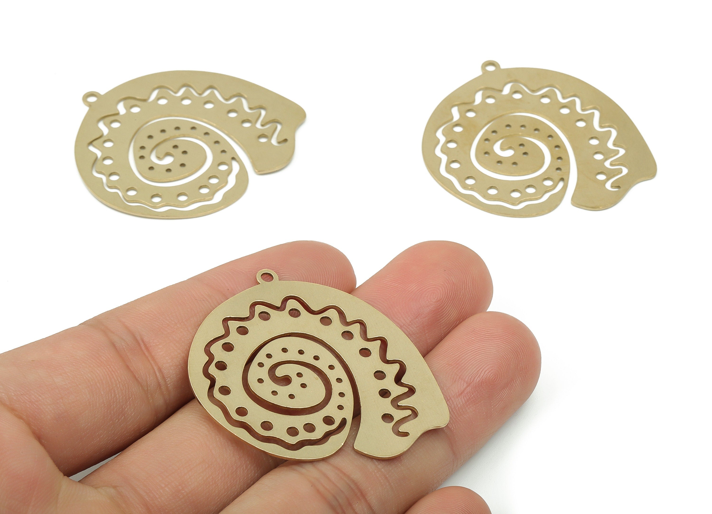 Brass Snail Earring Charms - Raw Brass Snail Pendant - Laser Cut Charm - Jewelry Making Supplies - 40.08x38.07x0.7mm - PPA0077 - DOMEDBAZAAR