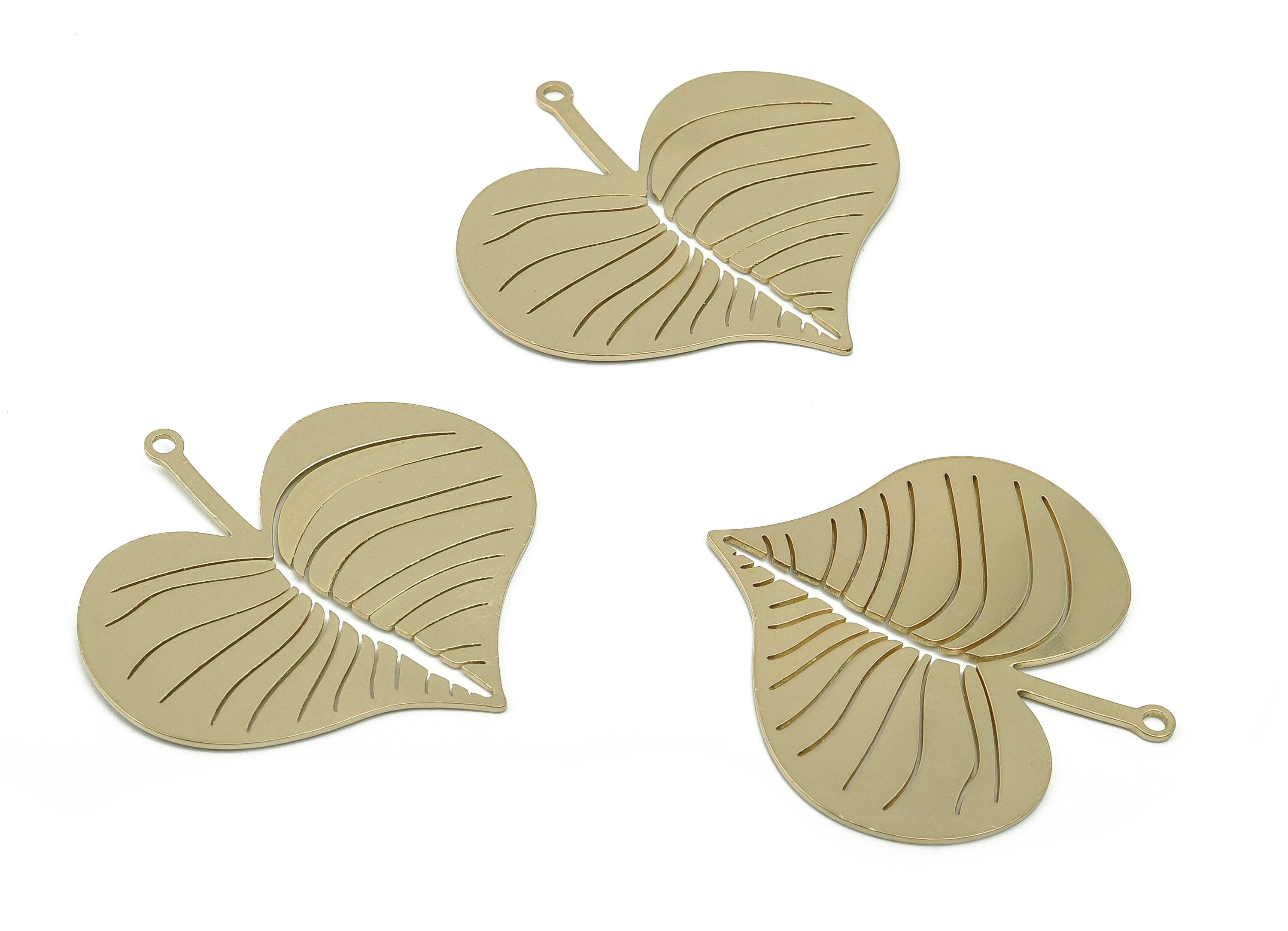 Brass Heart Leaf Earring Charms - Raw Brass Heart Leaf Pendant - DIY Jewelry Making Supplies - 39.91x39.17x0.67mm - PPA0040 - DOMEDBAZAAR