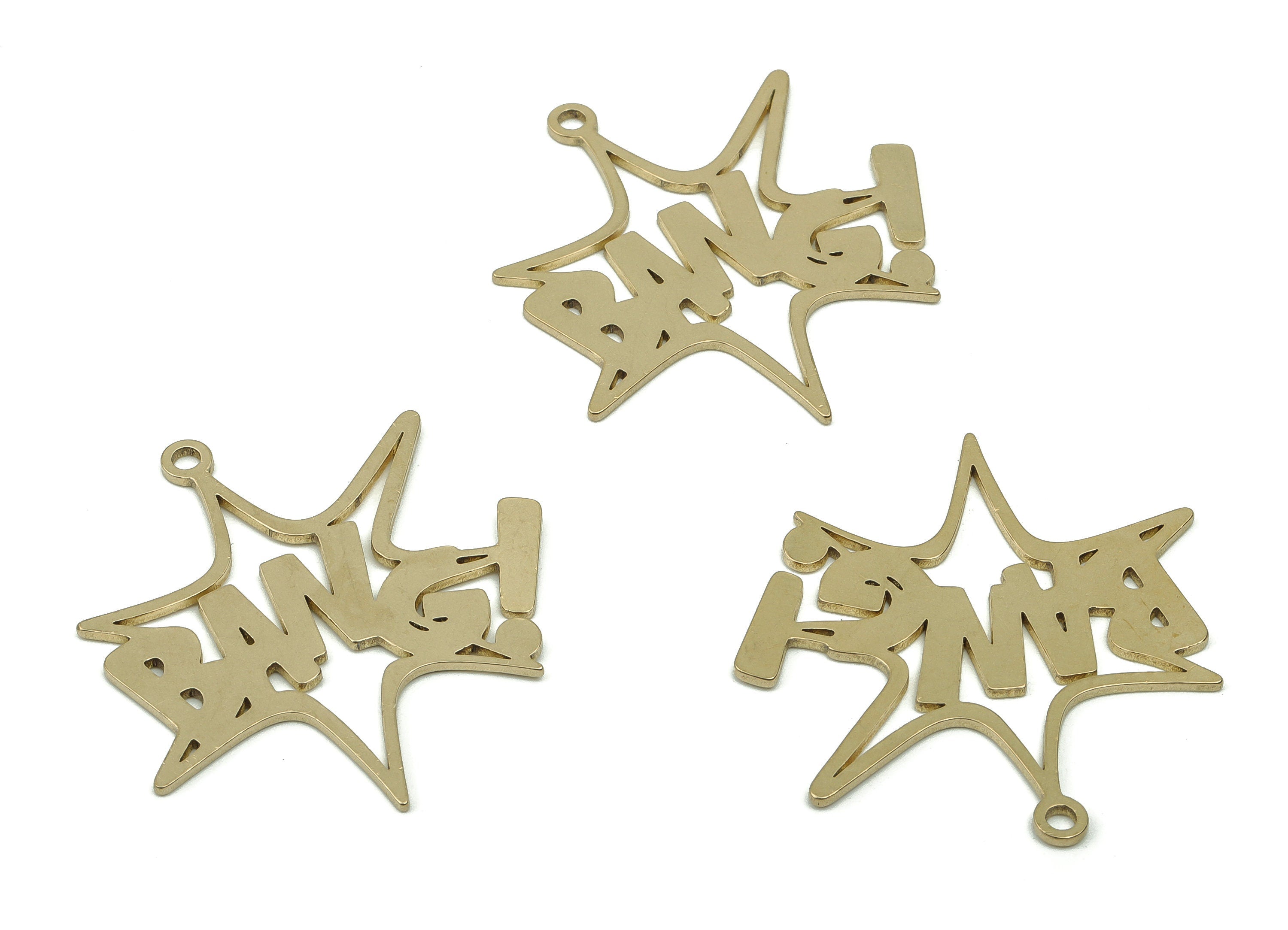 Brass Star Earring Charms - Raw Brass BANG！Pendant - DIY Jewelry Making Supplies - 36.94x33.69x0.9mm - PPA0143 - DOMEDBAZAAR