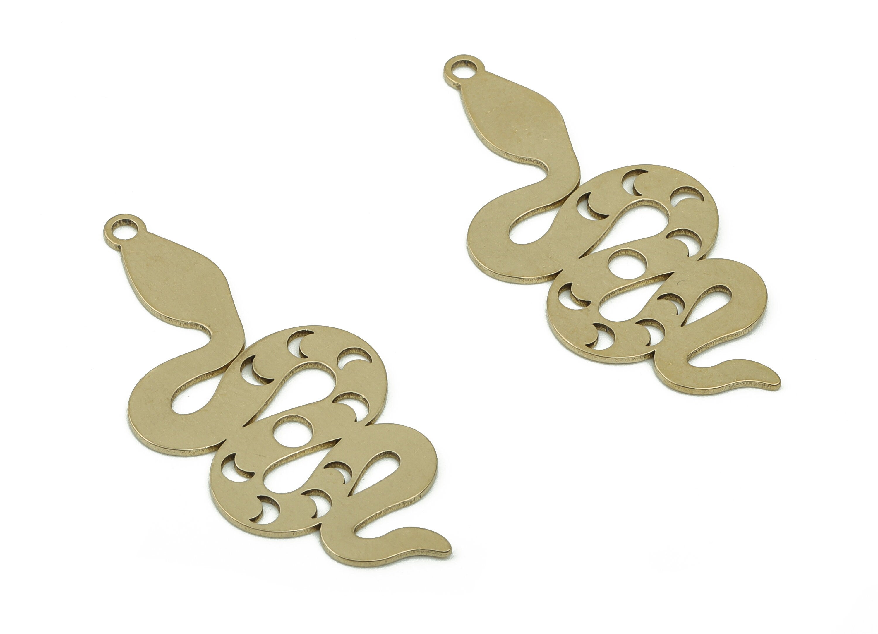 Brass Snake Earring Charms - Raw Brass Phases of the moon Pendant - Jewelry Making Supplies - 38.21x17.59x0.7mm - PPA0008 - DOMEDBAZAAR