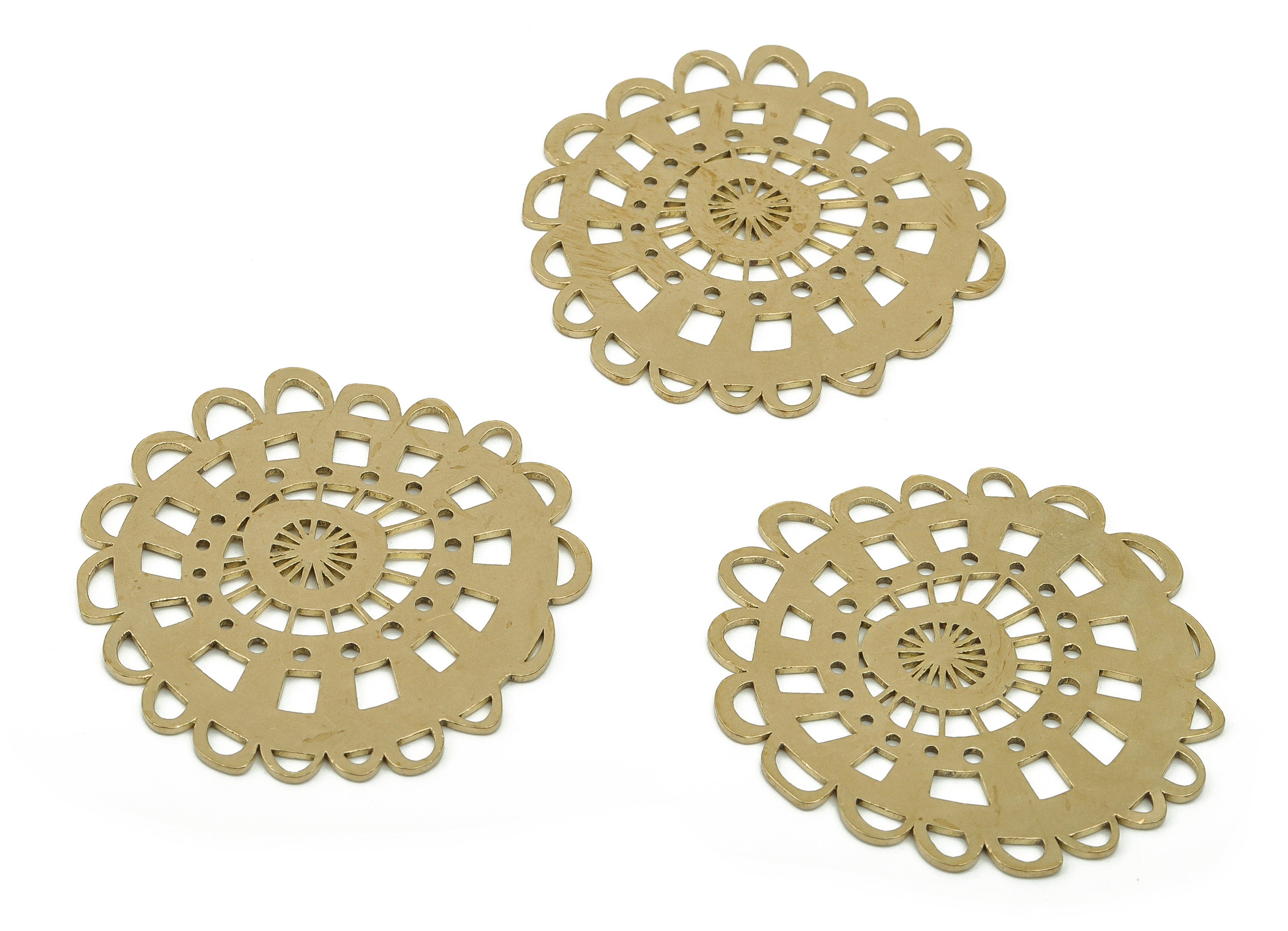 Raw Brass Flower Connector Charm - Brass Filigree Flower Charms - Filigree Findings - Jewelry Making Supplies -39.66x37.41x0.85mm- PPA0032 - DOMEDBAZAAR