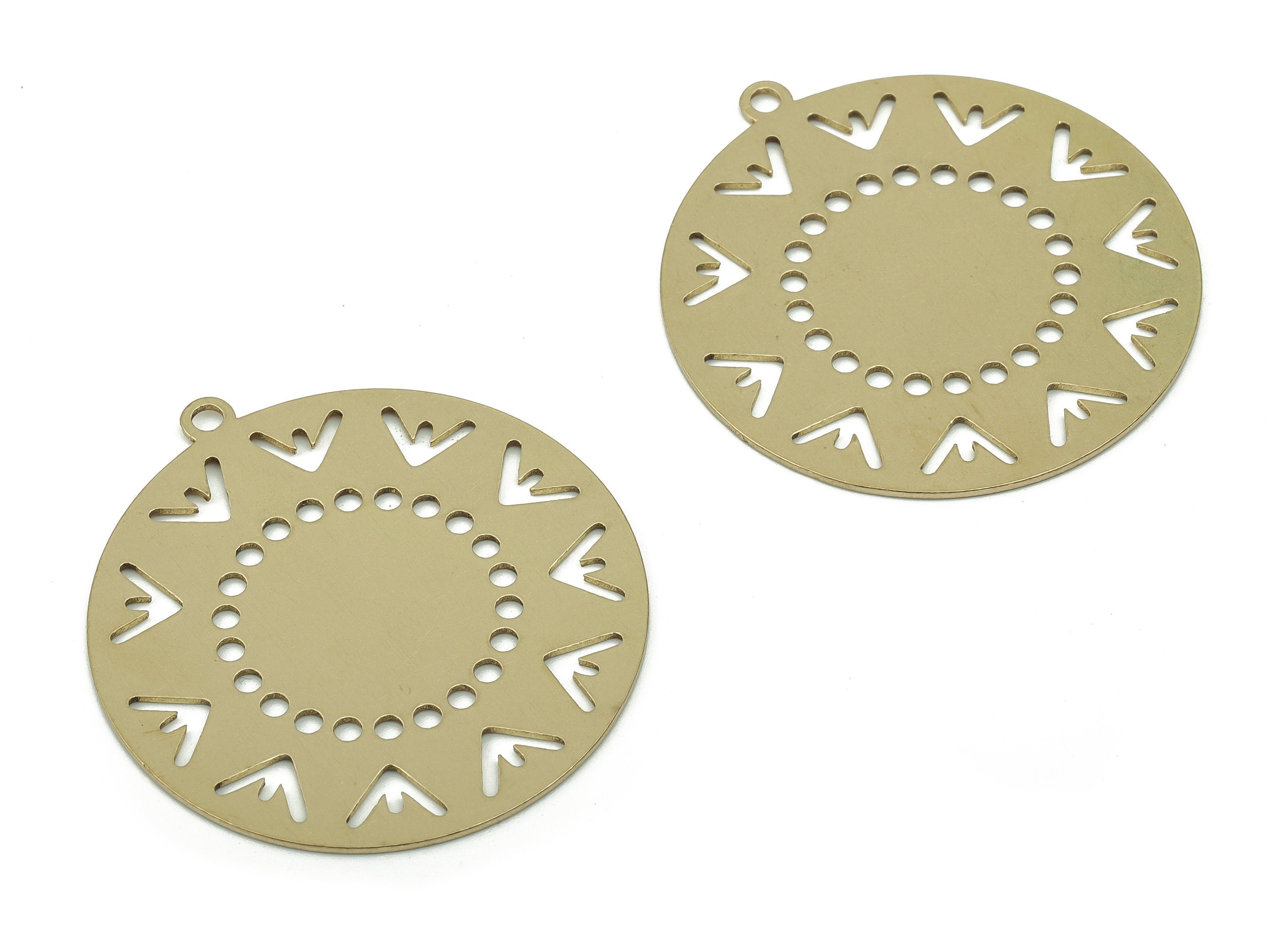 Brass Round Earring Charms - Raw Brass Sun Circle Pendant - DIY Jewelry Making Supplies - 37.57x34.8x0.7mm - PPA0086 - DOMEDBAZAAR