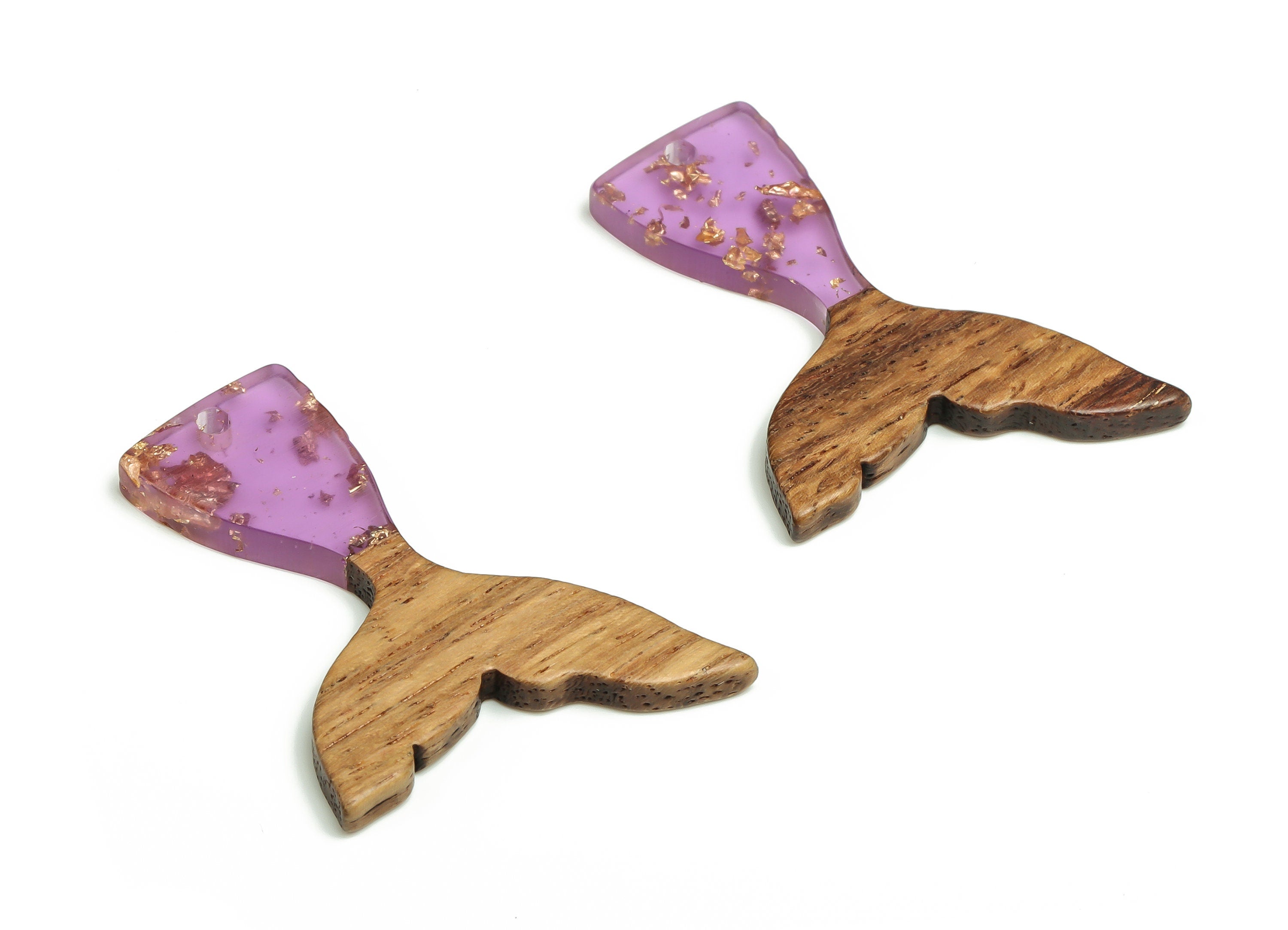 Walnut Wood Fish tail Charms - Resin Fish tail Pendant - Purple & Coffee Resin Fish tail - Jewelry Supplies - 38.49x27.99x3.08mm - BB1101A - DOMEDBAZAAR