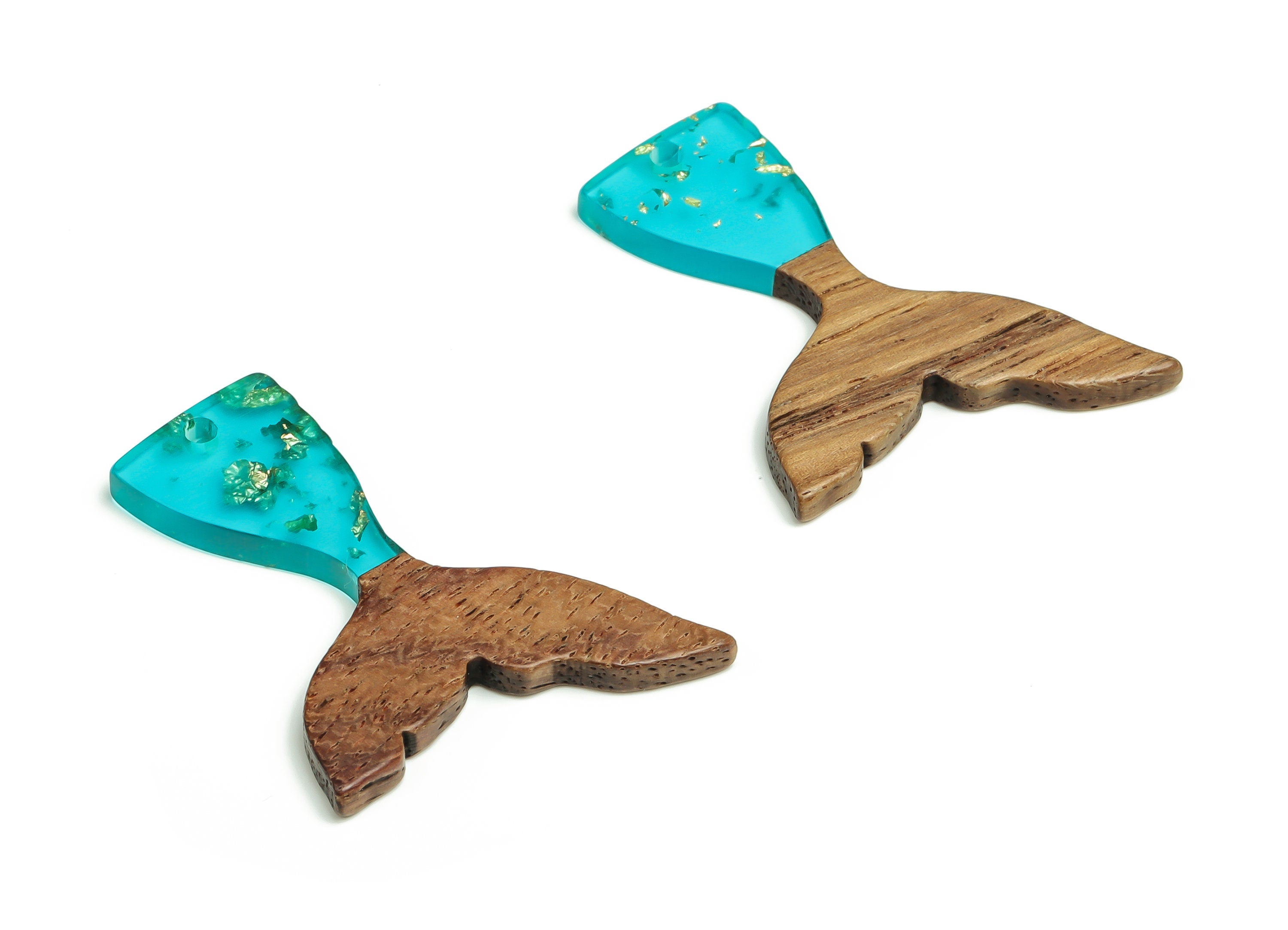 Walnut Wood Fish tail Charms - Resin Fish tail Pendant - Blue & Coffee Resin Fish tail - Jewelry Supplies - 38.49x27.99x3.08mm - BB1101B - DOMEDBAZAAR