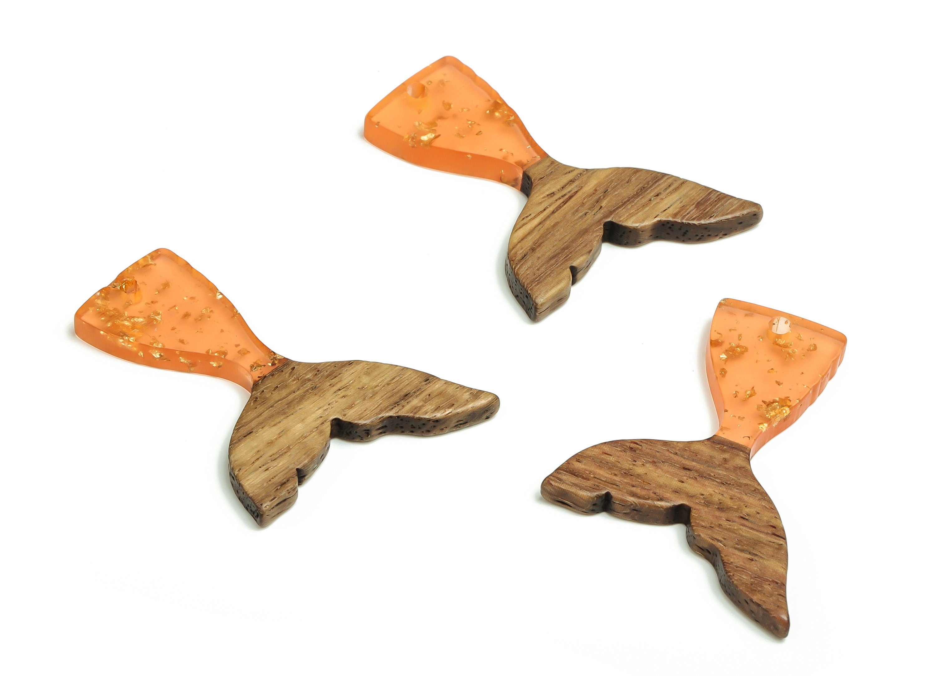 Walnut Wood Fish tail Charms - Resin Fish tail Pendant - Orange & Coffee Resin Fish tail - Jewelry Supplies - 38.49x27.99x3.08mm - BB1101D - DOMEDBAZAAR