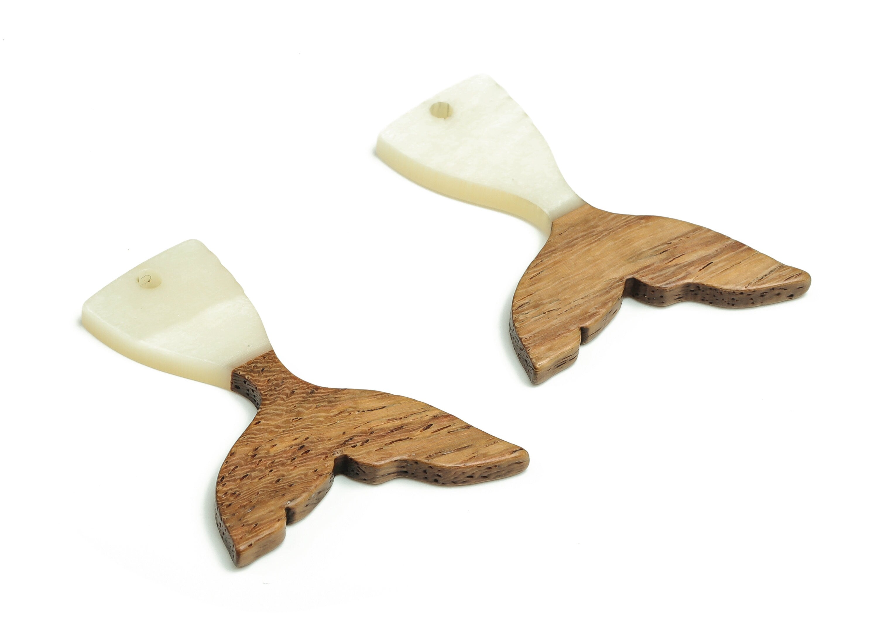 Walnut Wood Fish tail Charms - Resin Fish tail Pendant - Milk White & Coffee Resin Fish tail - Jewelry Supplies - 38.49x28x3.1mm - BB1101E - DOMEDBAZAAR