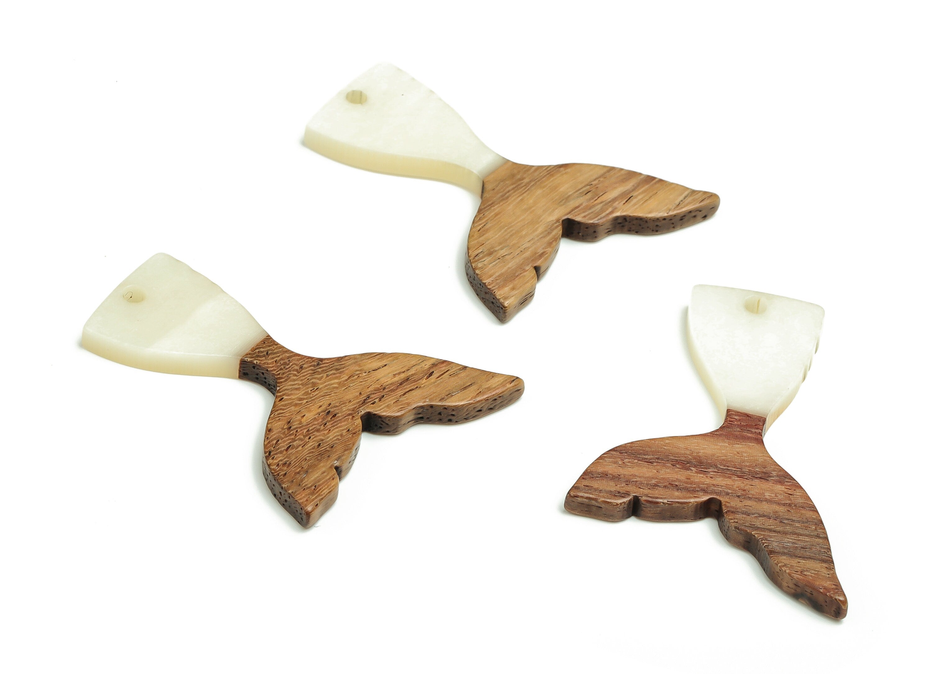 Walnut Wood Fish tail Charms - Resin Fish tail Pendant - Milk White & Coffee Resin Fish tail - Jewelry Supplies - 38.49x28x3.1mm - BB1101E - DOMEDBAZAAR