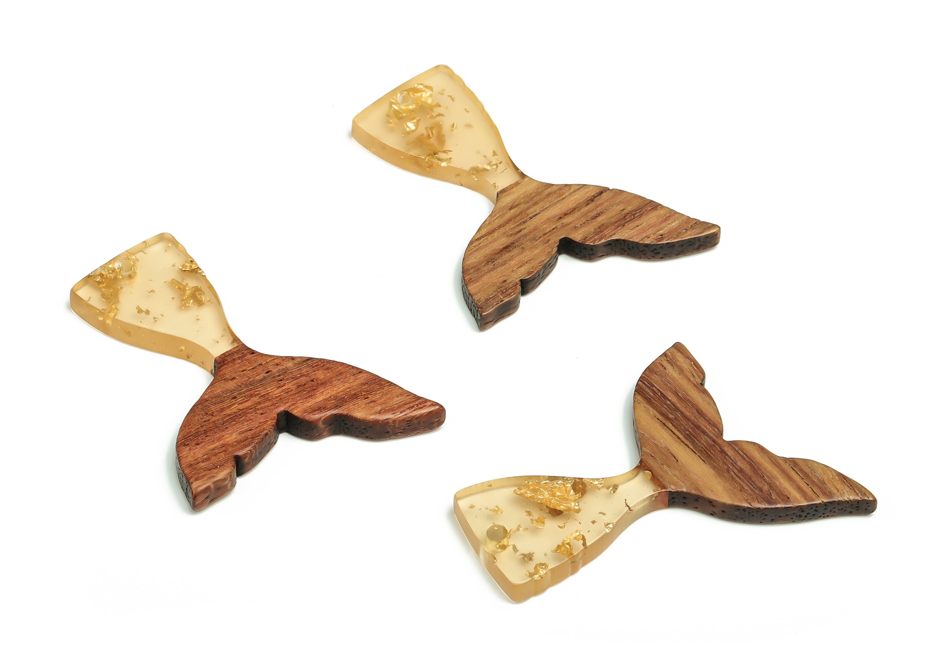 Walnut Wood Fish tail Charms - Resin Fish tail Pendant - Yellow & Coffee Resin Fish tail - Jewelry Supplies - 38.49x27.99x3.08mm - BB1101F - DOMEDBAZAAR