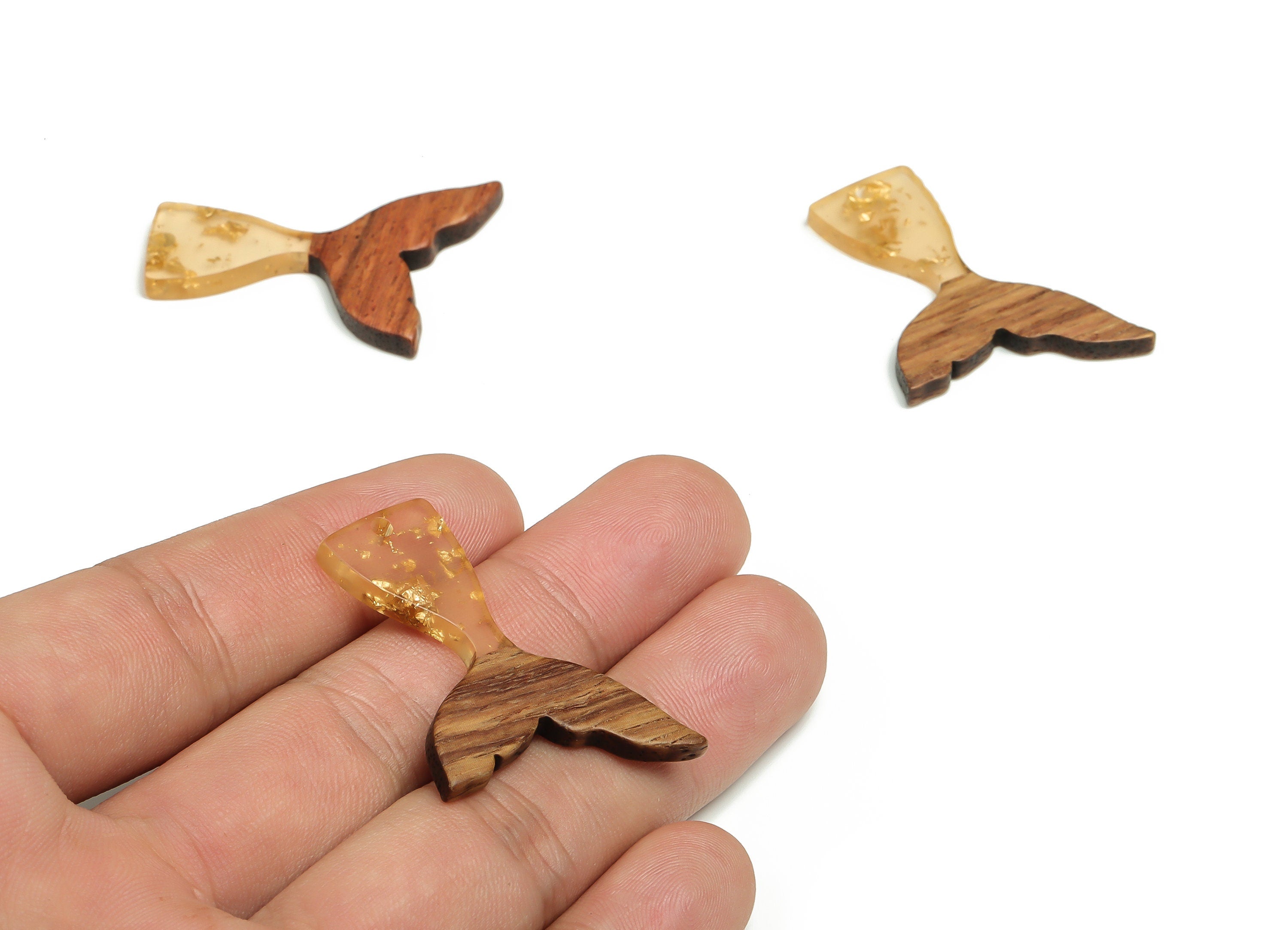 Walnut Wood Fish tail Charms - Resin Fish tail Pendant - Yellow & Coffee Resin Fish tail - Jewelry Supplies - 38.49x27.99x3.08mm - BB1101F - DOMEDBAZAAR