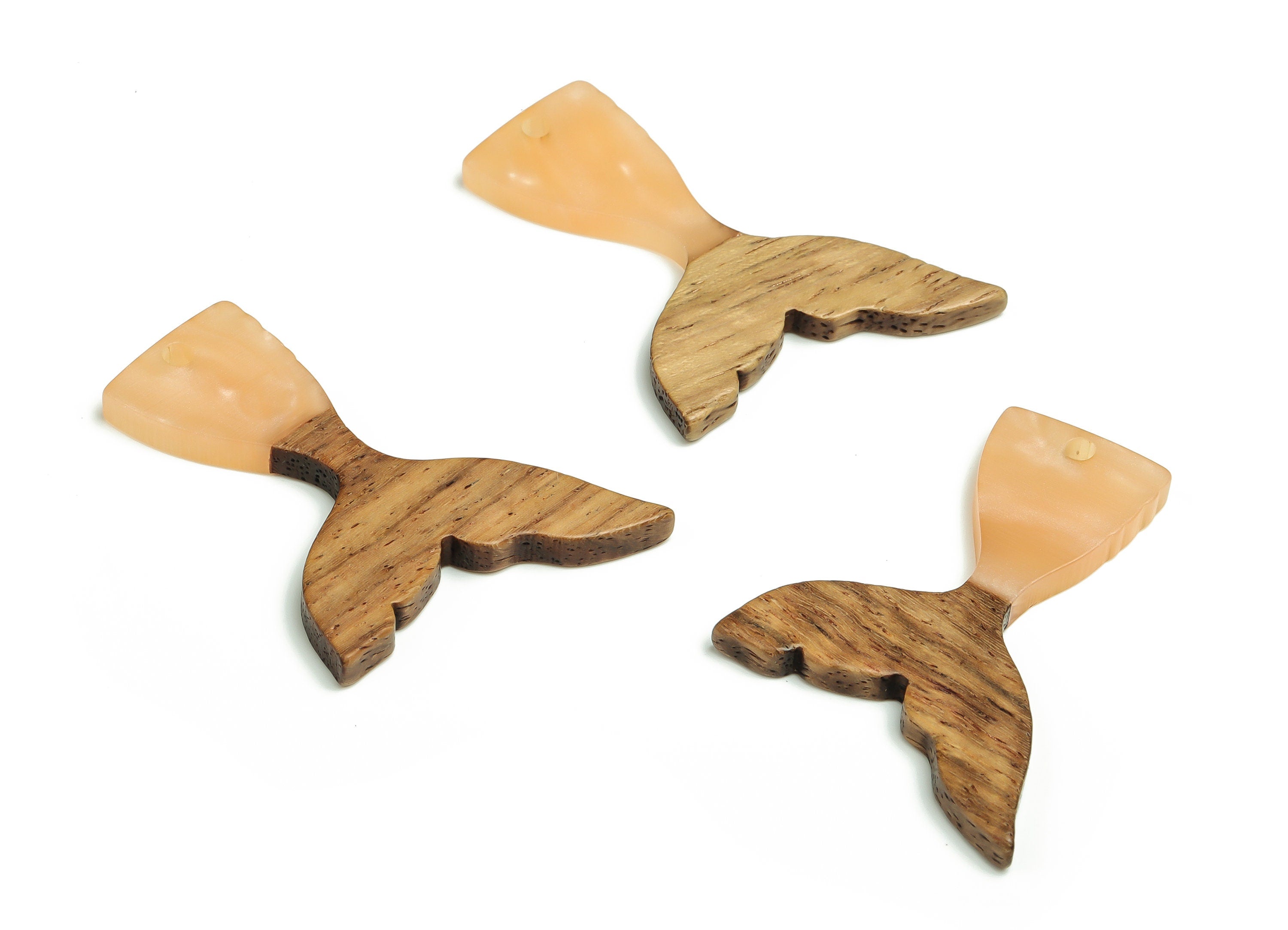 Walnut Wood Fish tail Charms - Resin Fish tail Pendant - Apricot & Coffee Resin Fish tail - Jewelry Supplies - 38.49x27.99x3.08mm - BB1101G - DOMEDBAZAAR