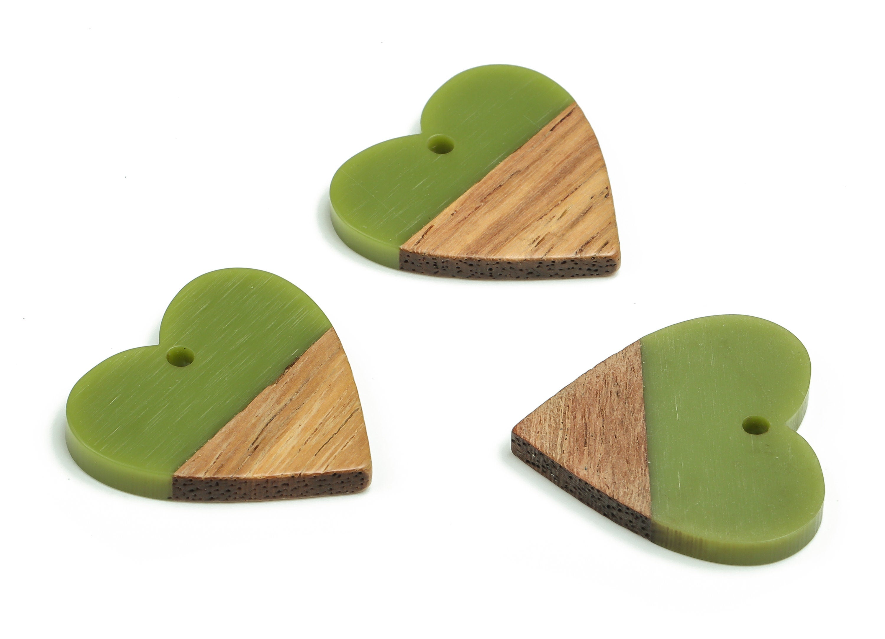 Walnut Wood Heart Earring Charms - Resin Heart Pendant - Green& Coffee Resin Heart - Jewelry Making Supplies - 24.78x23.98x2.8mm - BB1102F - DOMEDBAZAAR