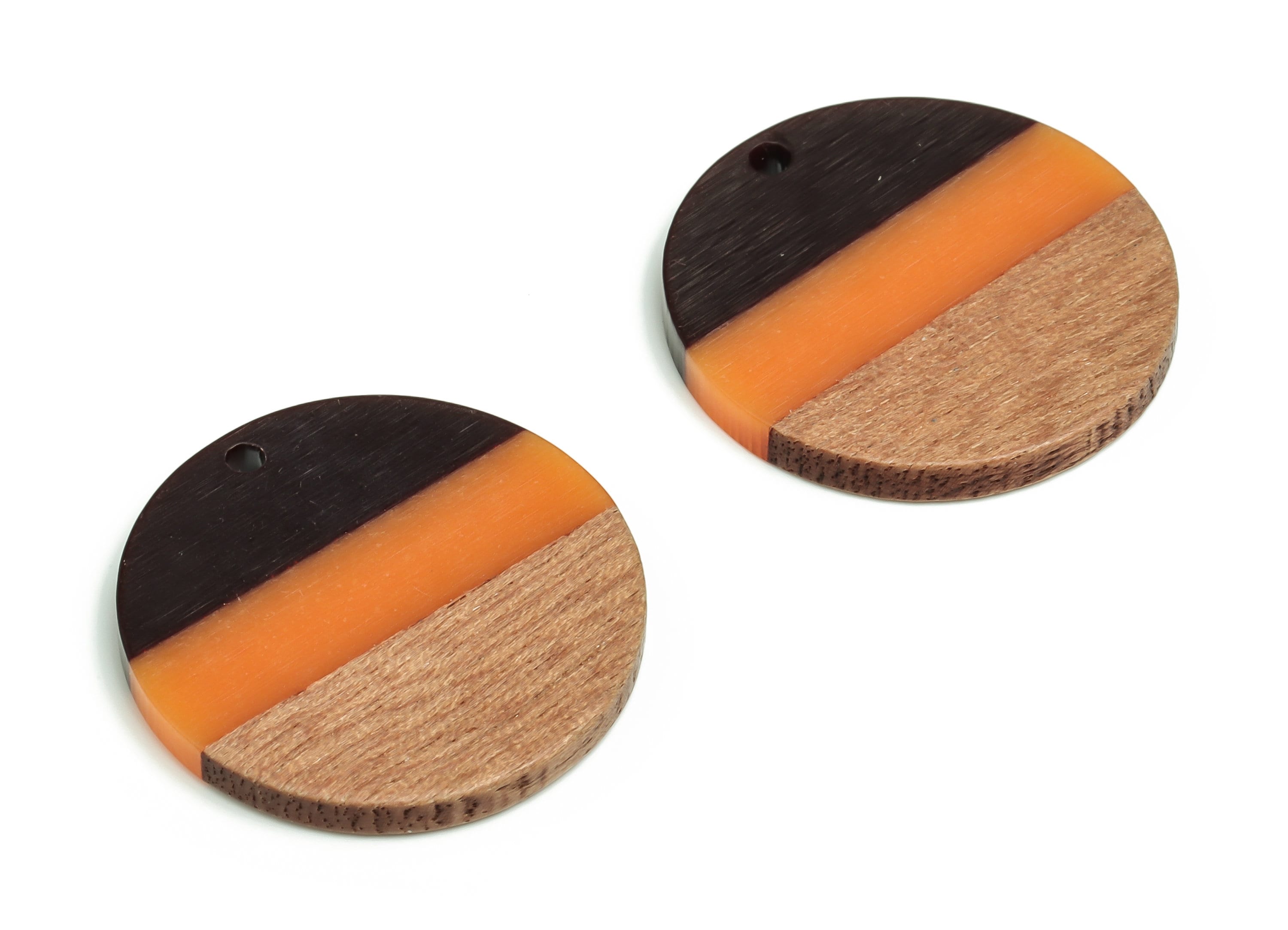Walnut Wood Round Earring Charms - Resin Circle Pendant - Black Orange& Coffee Resin Round - Jewelry Supplies - 17.94x27.94x2.9mm - BB1103B - DOMEDBAZAAR