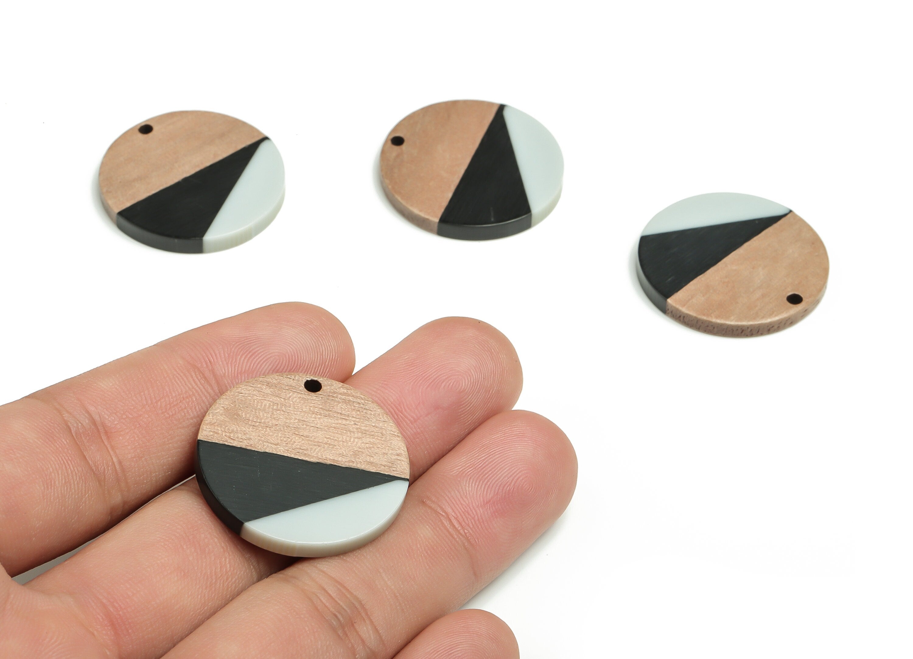 Walnut Wood Round Earring Charms - Resin Circle Pendant - Black White& Coffee Resin Round - Jewelry Supplies - 17.94x27.94x2.9mm - BB1103C - DOMEDBAZAAR