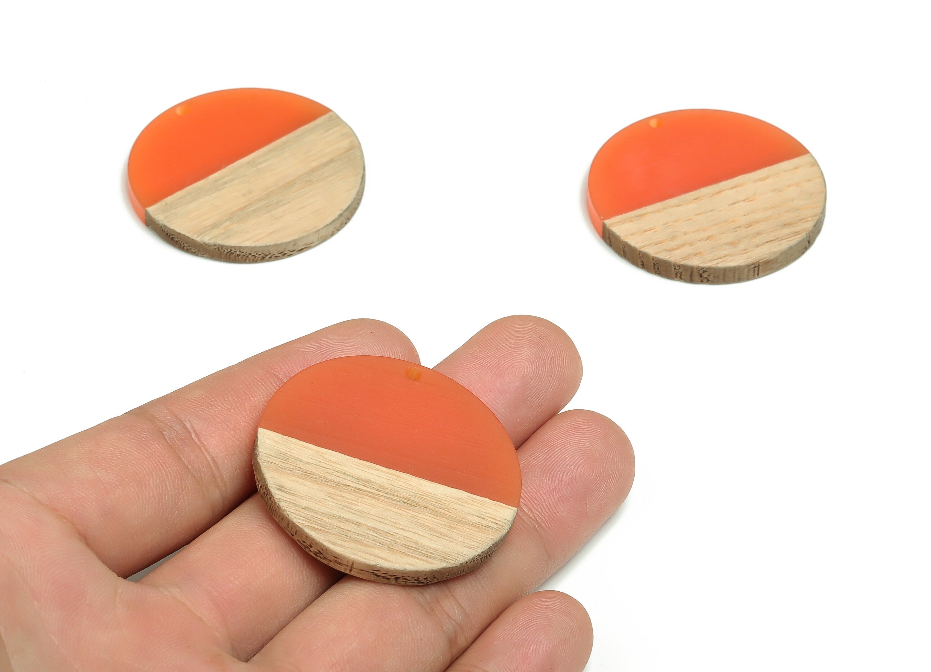 Walnut Wood Round Earring Charms - Resin Circle Pendant - Orange& Coffee Resin Round - Jewelry Making Supplies - 38.76x38.76x3.93mm - BB1104 - DOMEDBAZAAR