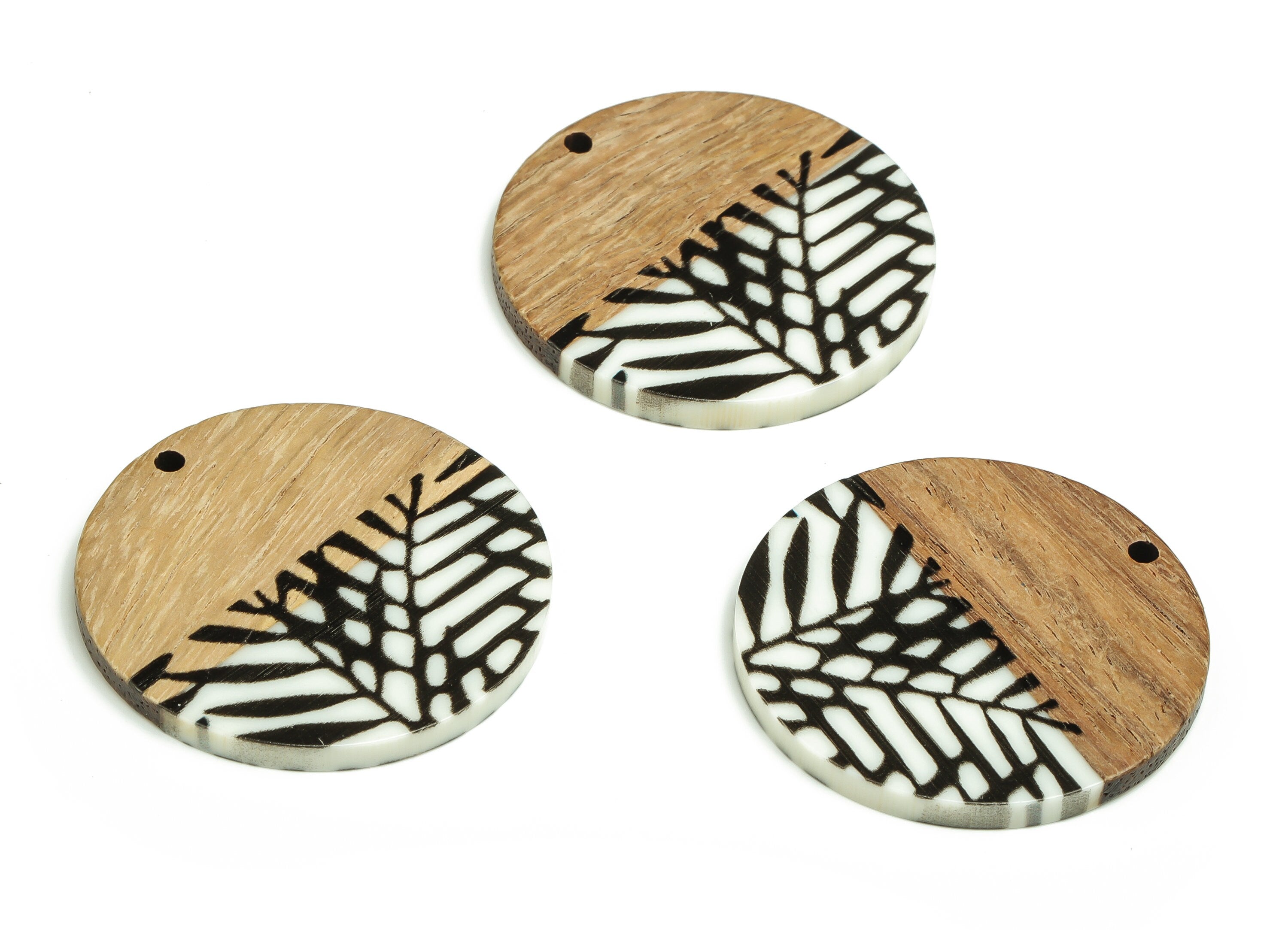 Walnut Wood Round Earring Charms - Resin Circle Pendant - Gray White&Coffee Resin Round - Jewelry Supplies - 34.98x34.98x2.93mm - BB1105 - DOMEDBAZAAR