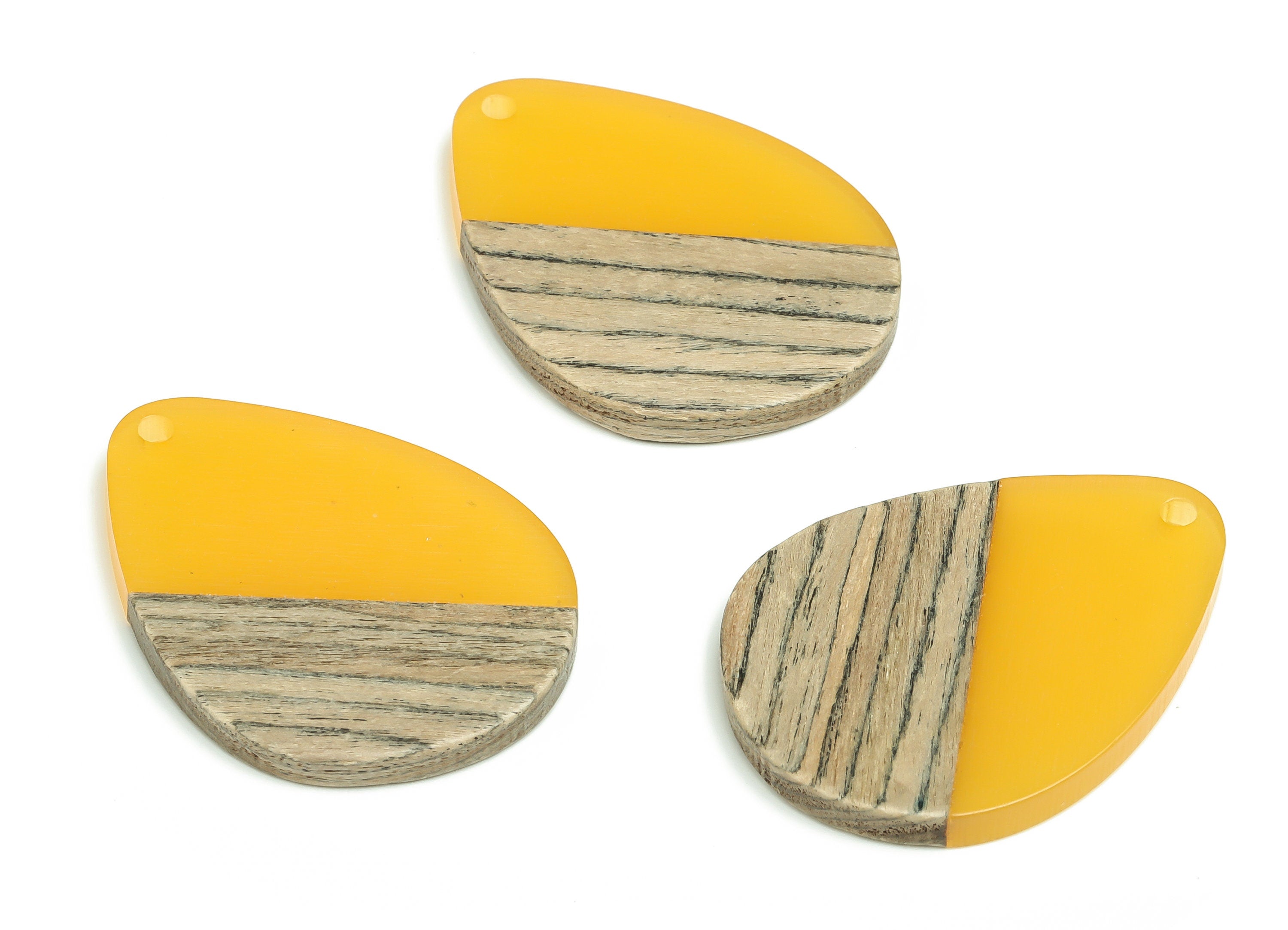 Walnut Wood Drop Earring Charms - Resin Drop Pendant - Turmeric& Coffee Resin Drop - Jewelry Making Supplies - 35.2x25.96x3.12mm - BB1106 - DOMEDBAZAAR